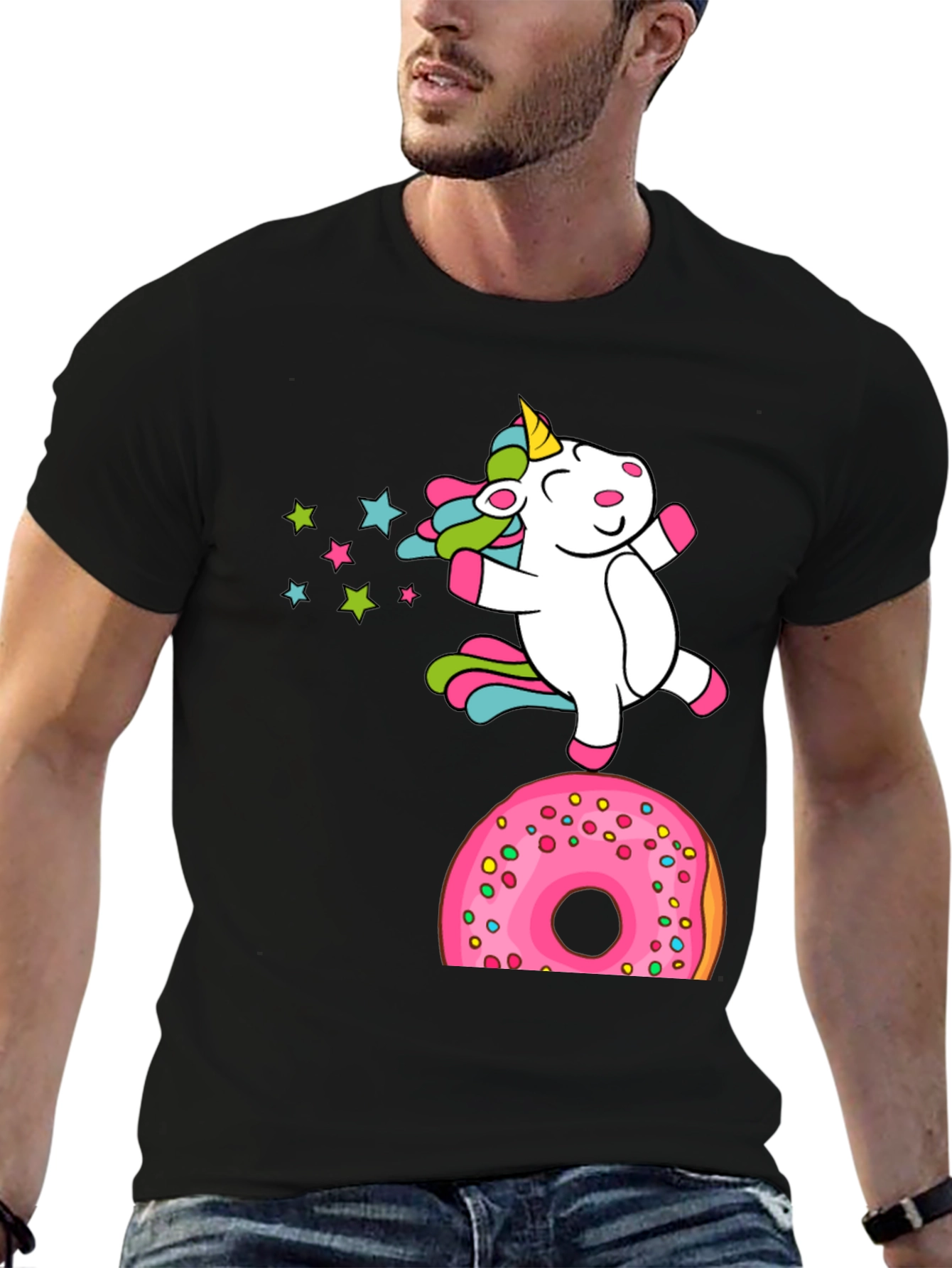 Black Unicorn Donut T-Shirt - Whimsical Graphic Tee view 6