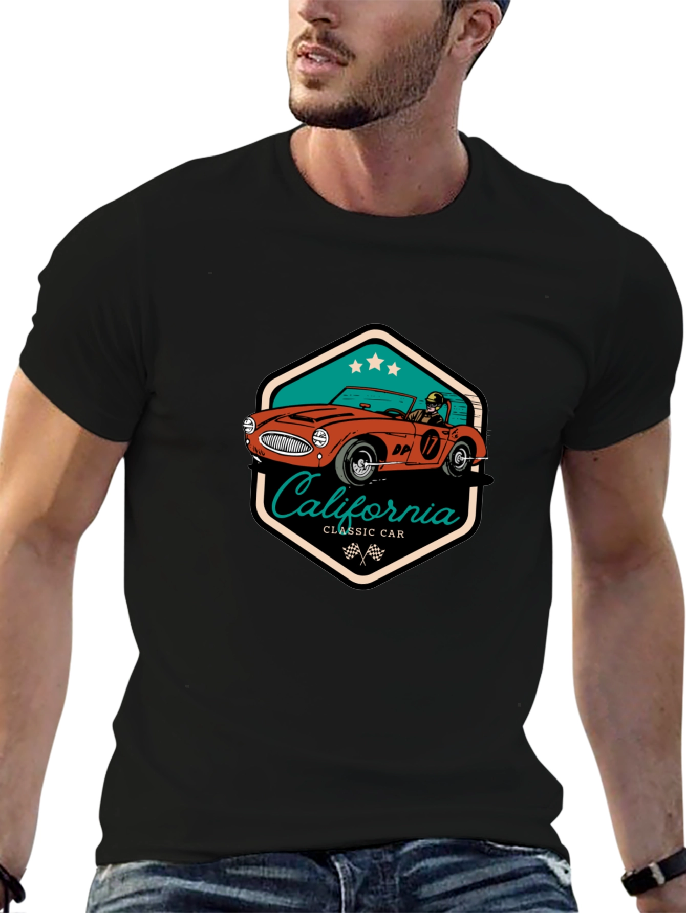 Black Classic Car California T-Shirt view 6