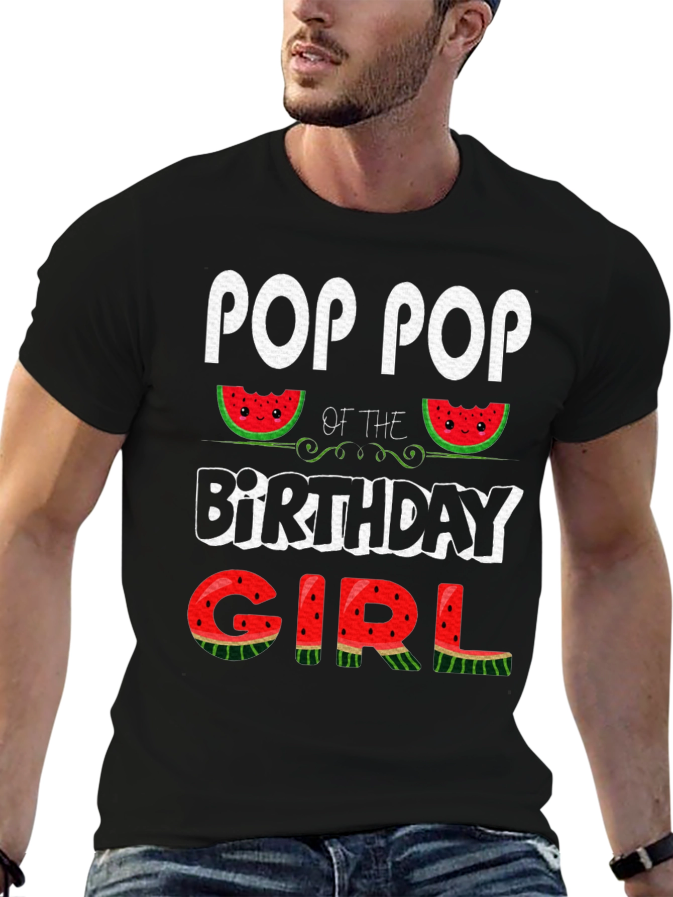 Black Pop Pop of the Birthday Girl Watermelon T-Shirt view 6