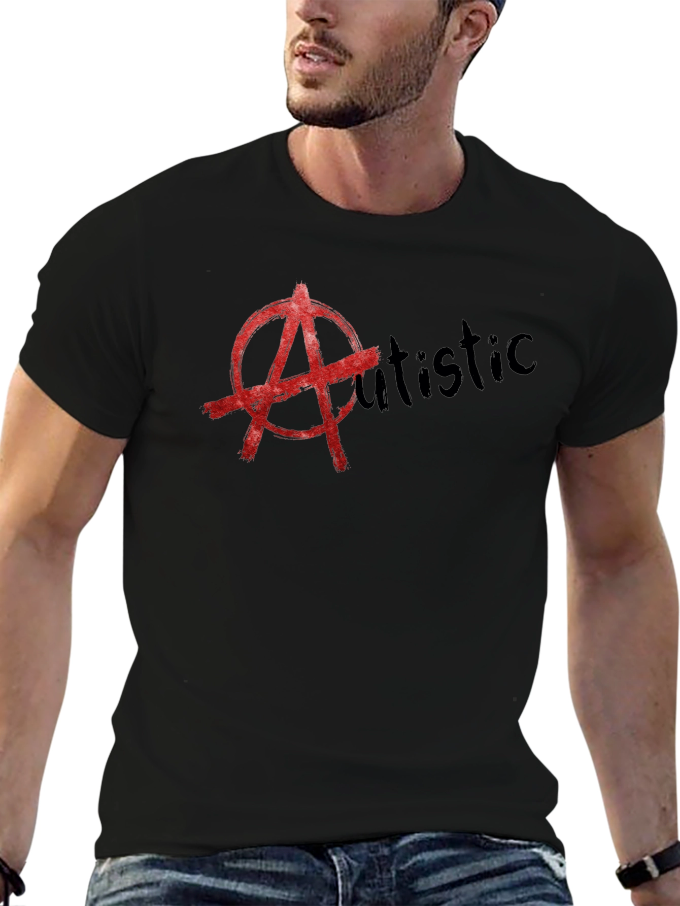 Black Anarchy Autistic T-Shirt - Black Cotton Tee view 6