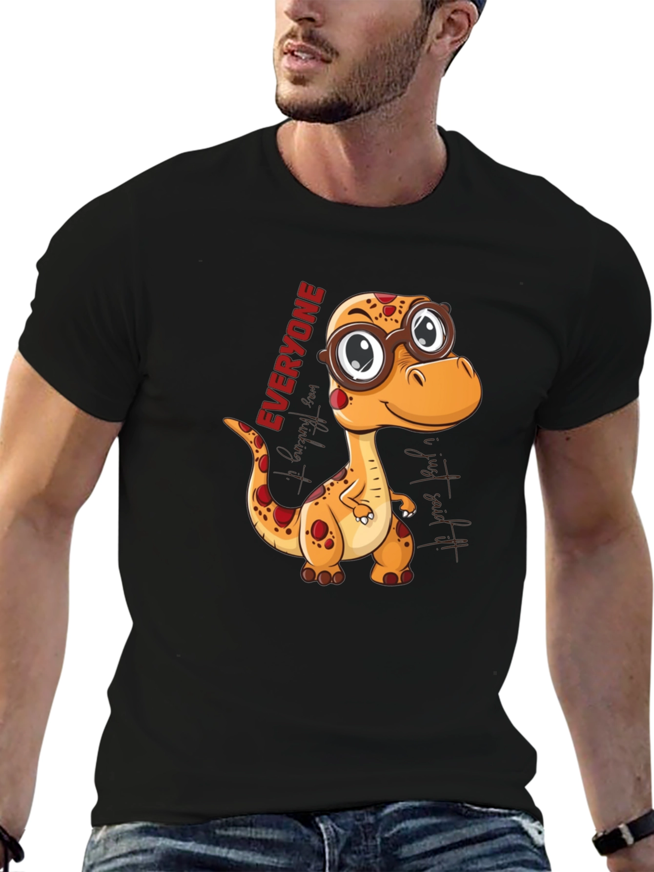 Black Dino Everyone T-Shirt - Cute Cartoon Style view 6