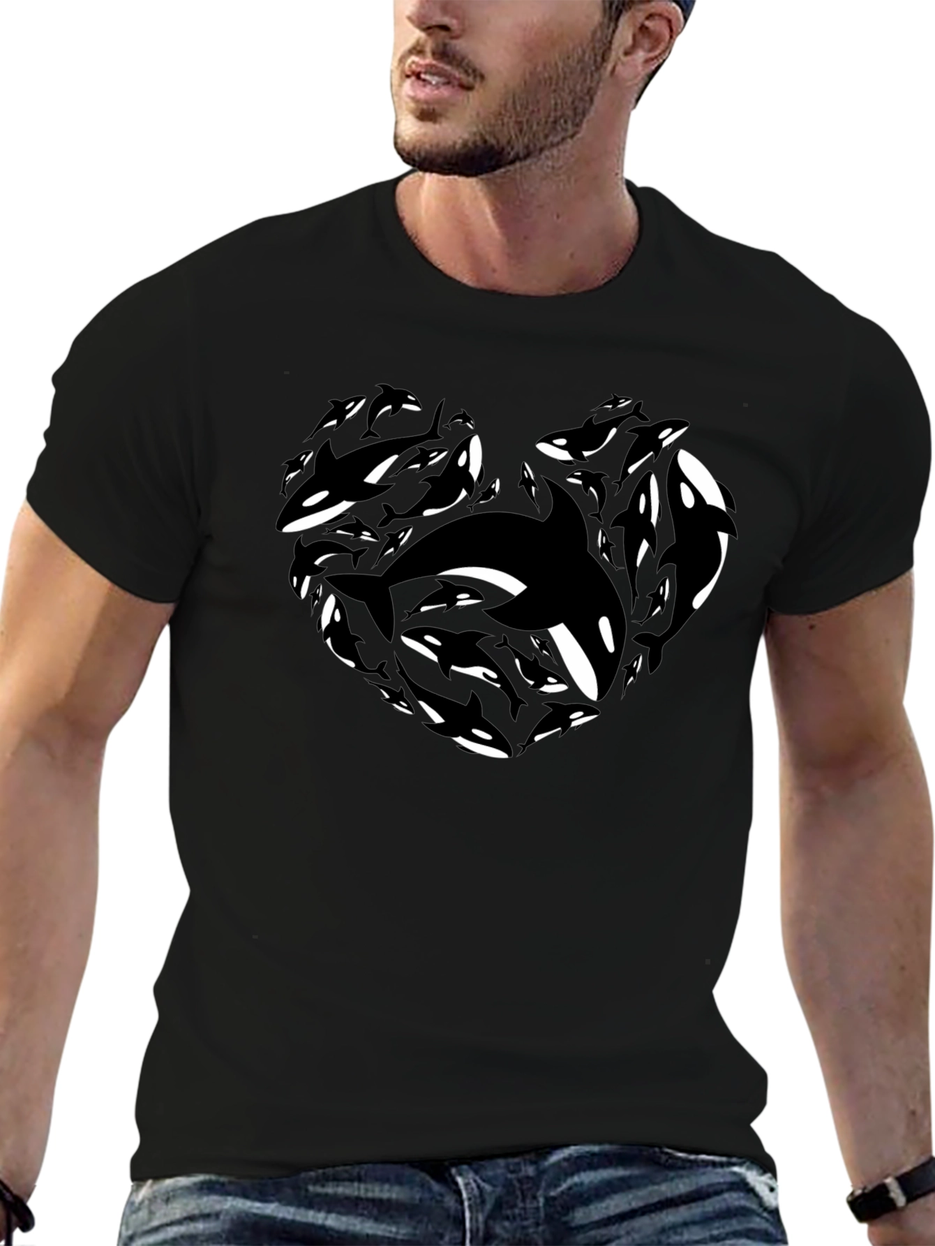 Black Orca Heart Graphic Tee - Black Cotton T-Shirt view 6