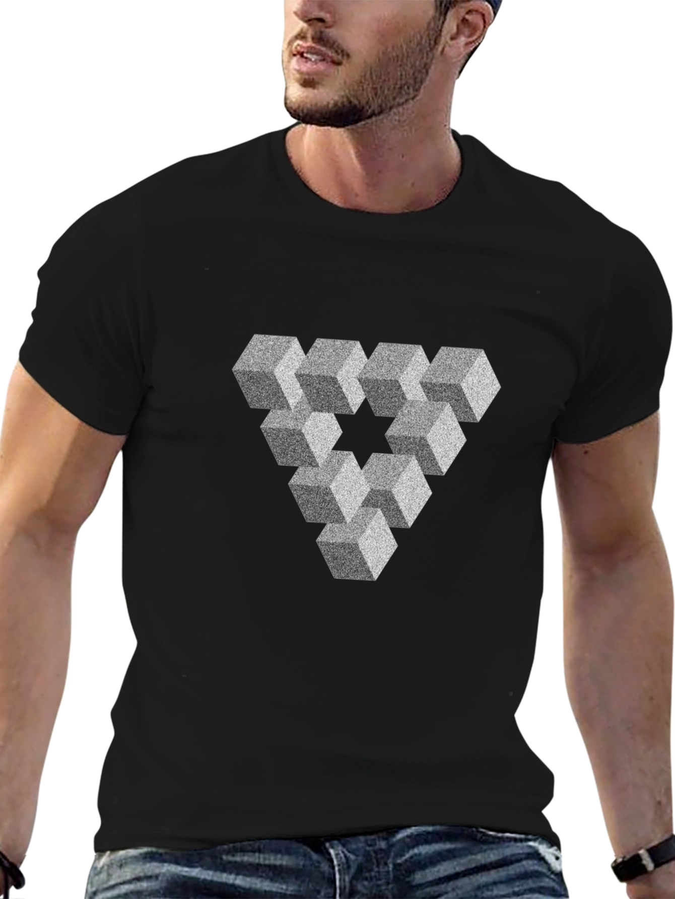 Black Impossible Triangle Illusion Graphic Tee view 6