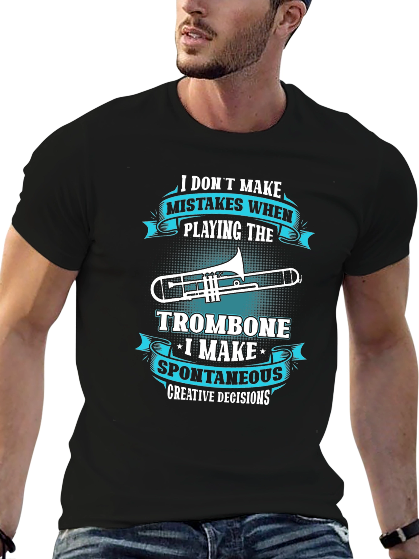Black Trombone Player's Tee: Creative Decisions, Not Mistakes! view 6
