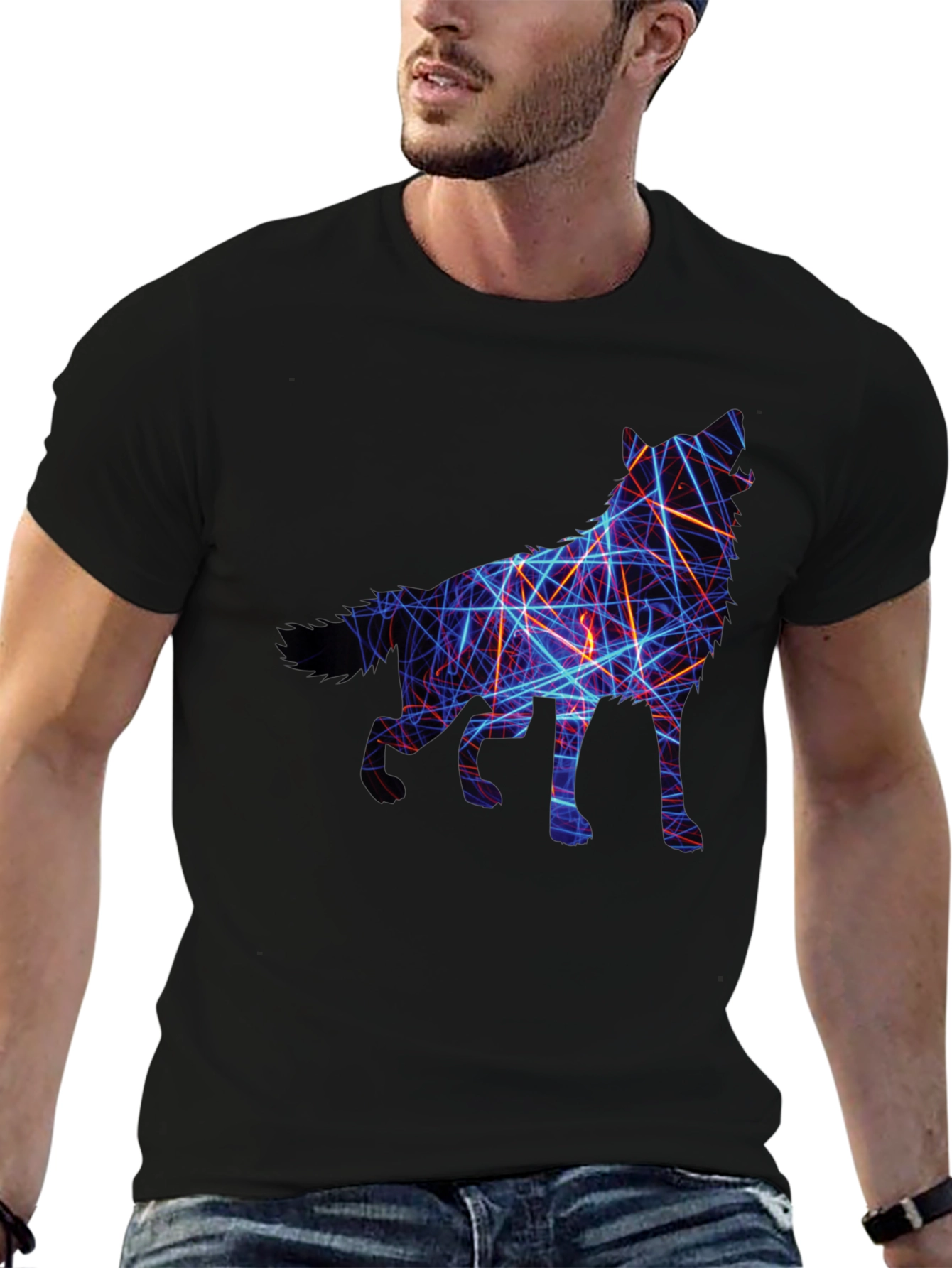 Black Abstract Wolf Graphic Tee - Black view 6