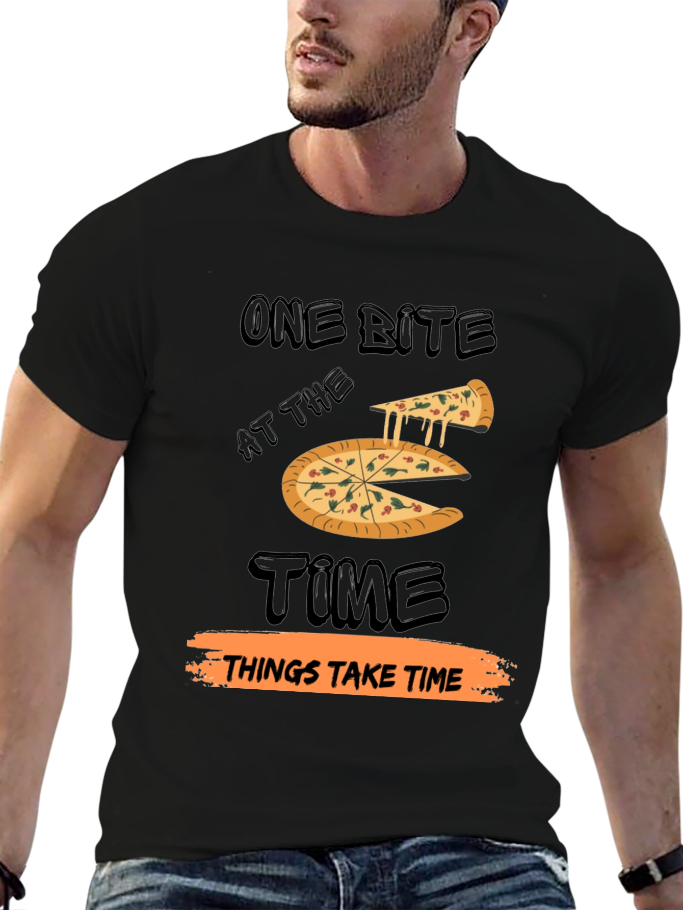 Black One Bite Pizza T-Shirt view 6