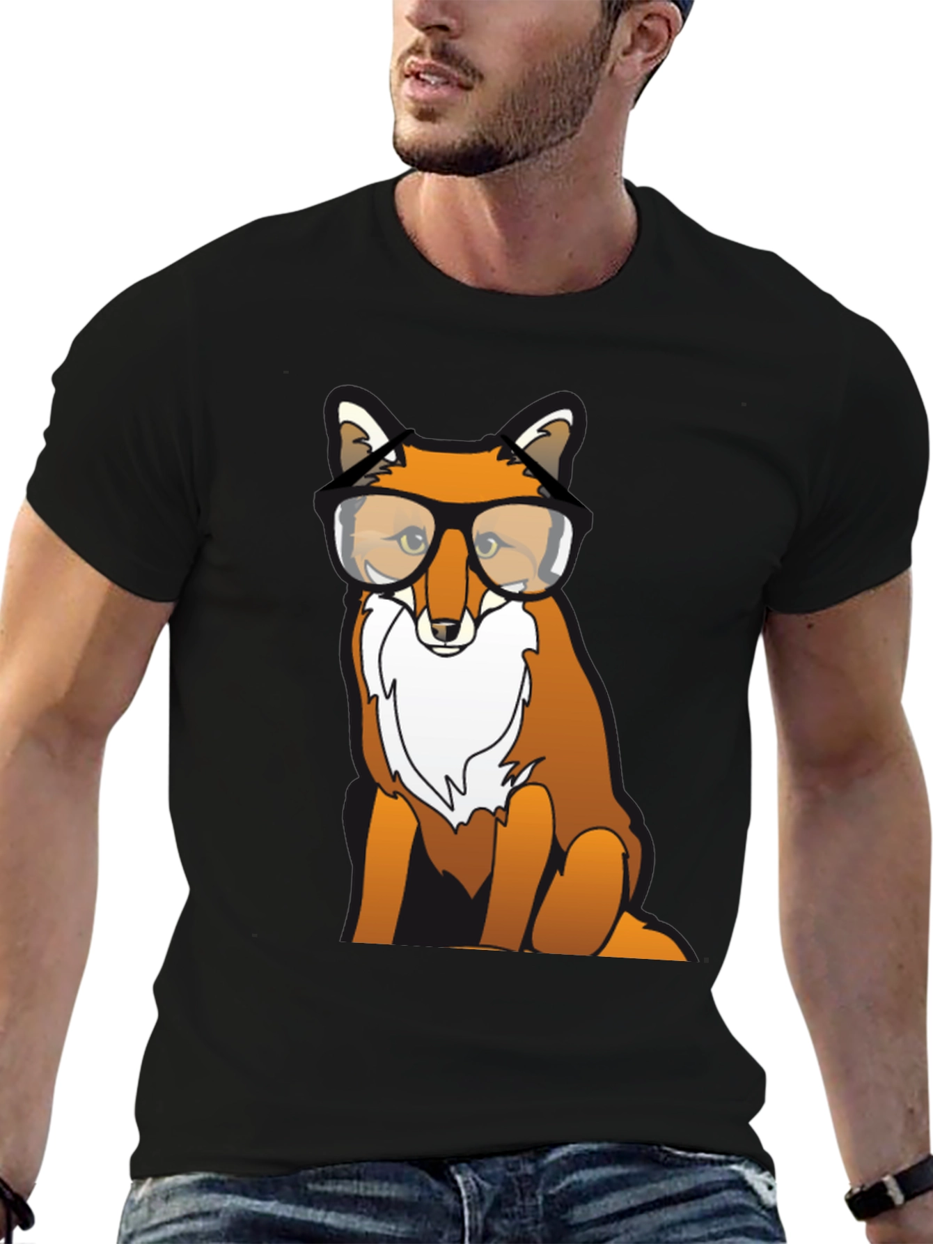 Black Fox with Glasses Graphic T-Shirt view 6
