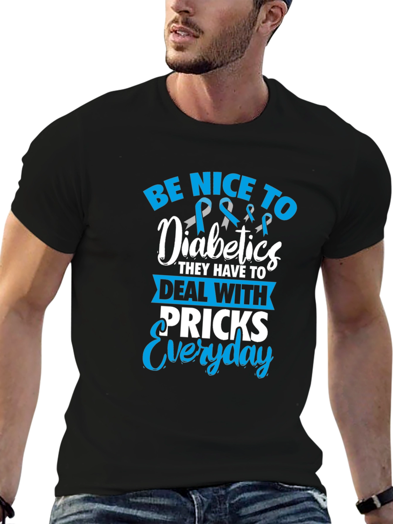 Black Be Nice To Diabetics Graphic T-Shirt view 6