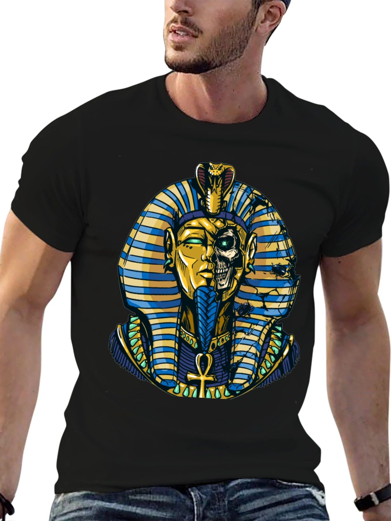 Black Pharaoh Skull Graphic Print Tee view 6