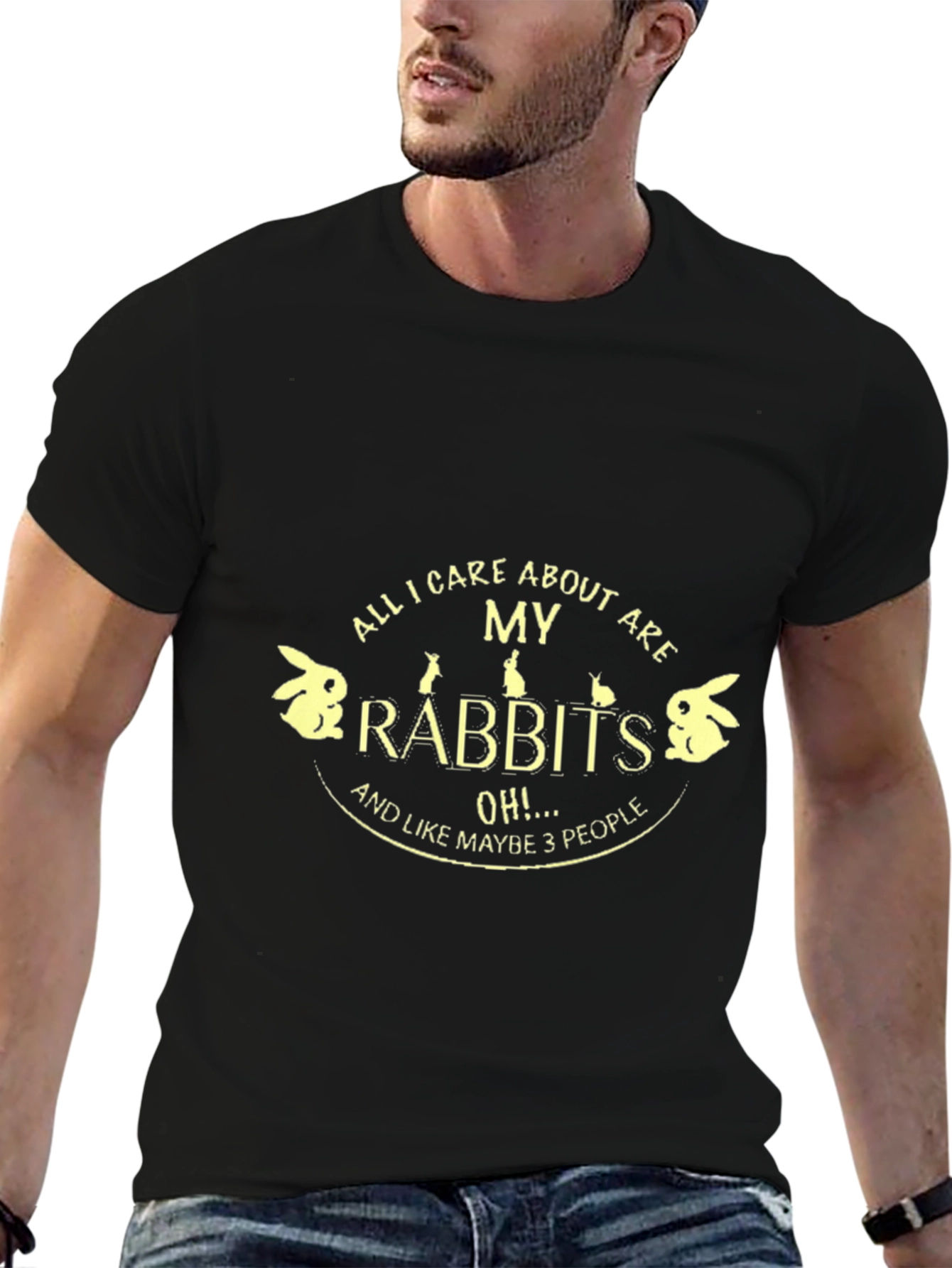 Black Rabbit Lover Graphic Tee - All I Care About Are My Rabbits T-Shirt view 6