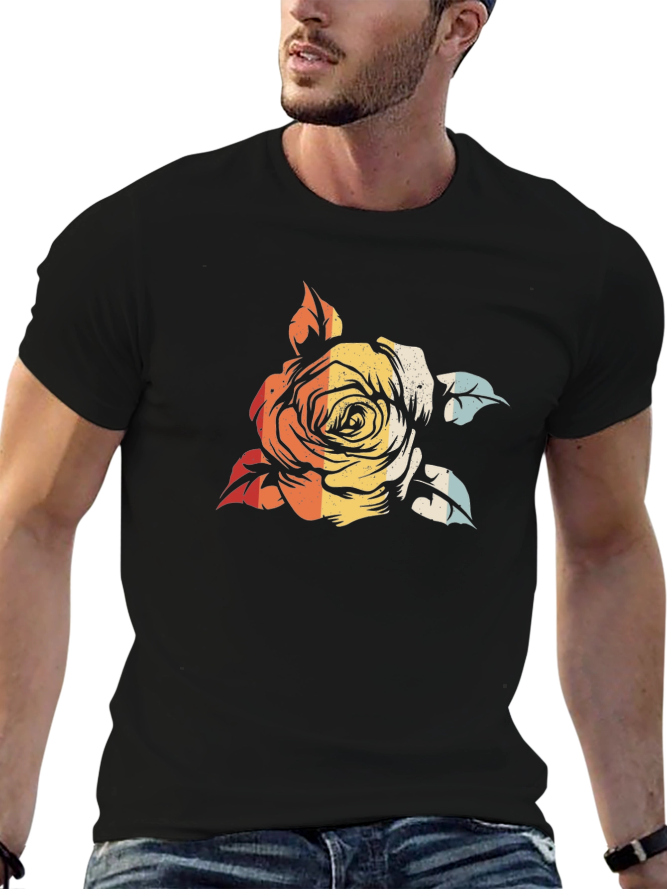 Black Retro Rose Graphic Tee - Black view 6
