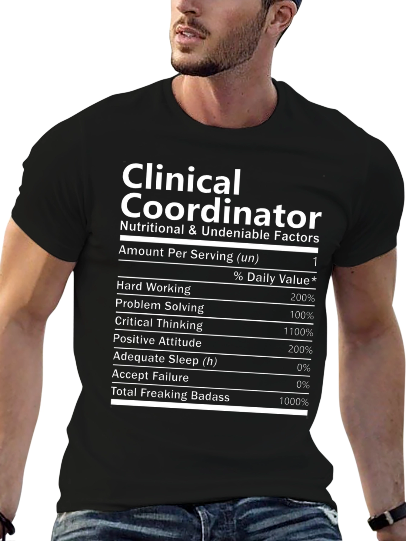 Black Clinical Coordinator T-Shirt - Nutritional Facts Novelty Tee view 6