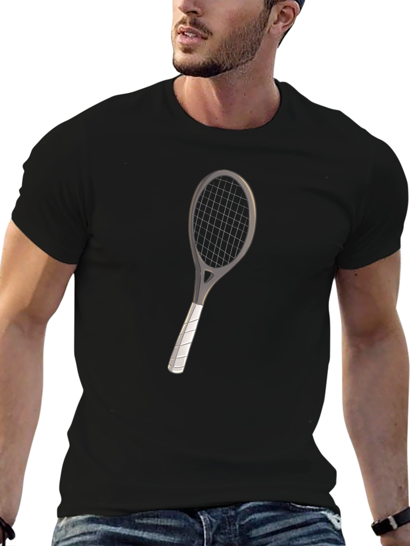 Black Tennis Racket Graphic Tee - Black Cotton view 6