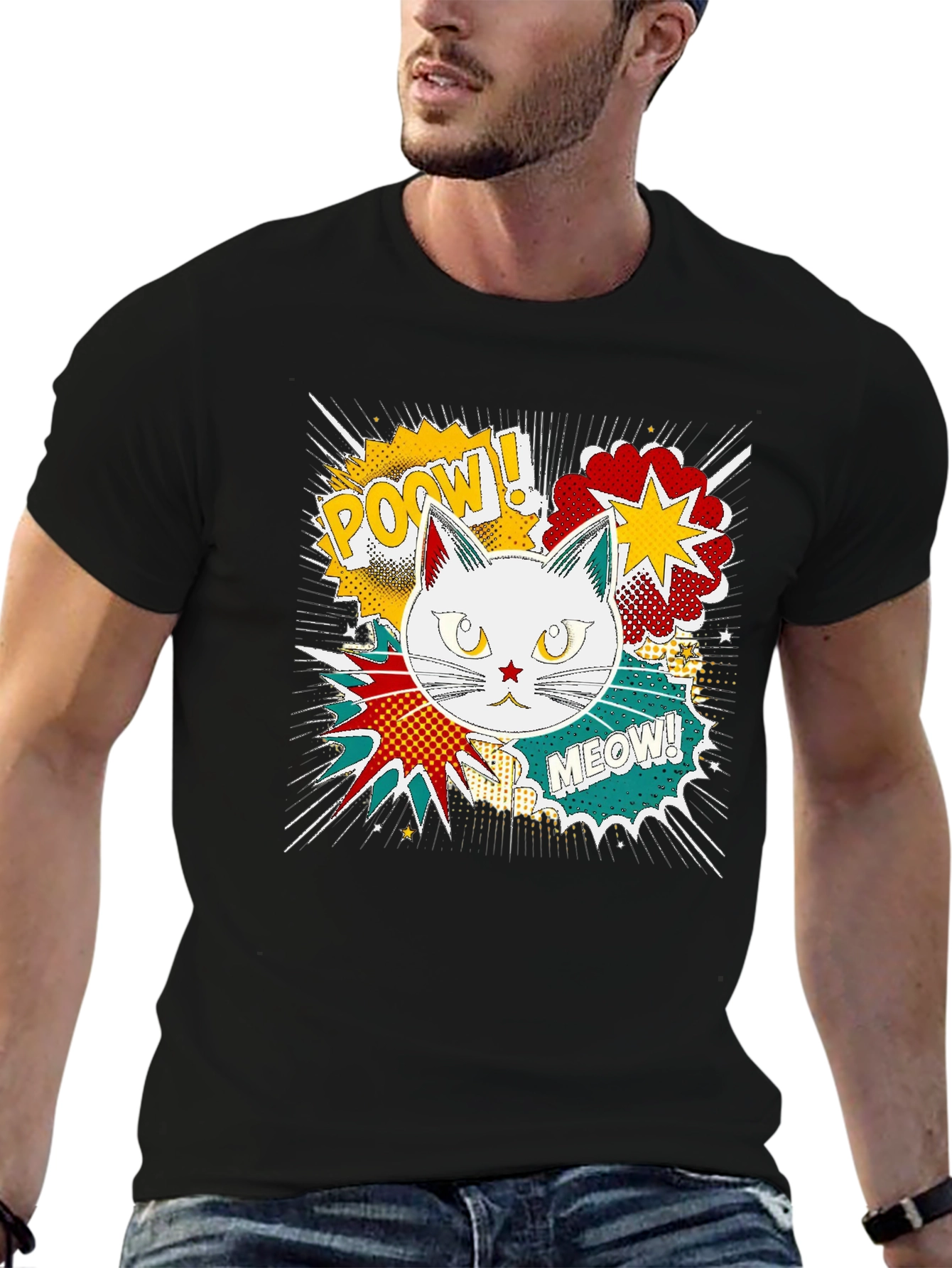 Black Comic Cat T-Shirt - Pow! Meow! view 6