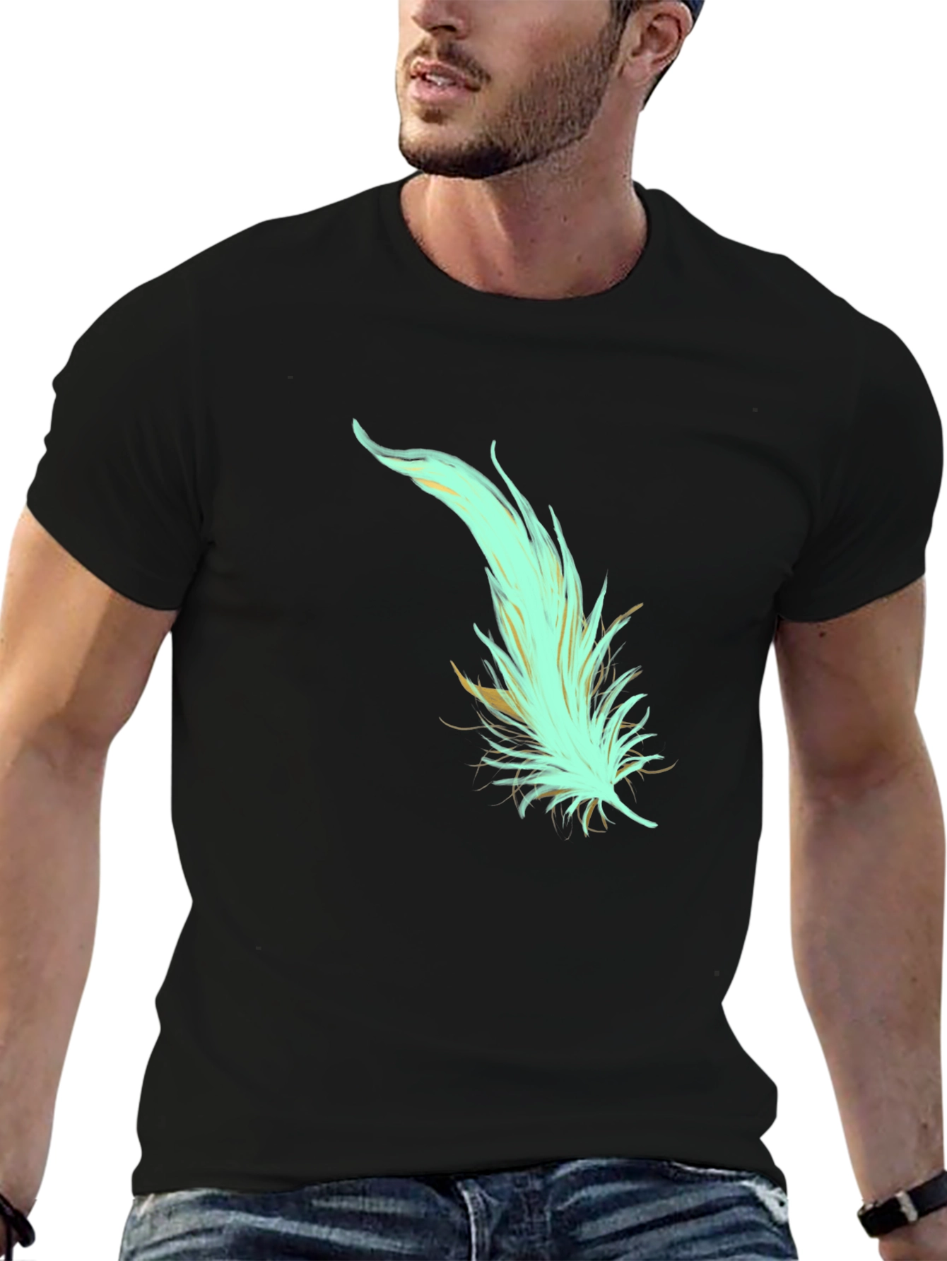 Black Feather Graphic Tee - Soft Cotton Blend, Stylish Design view 6