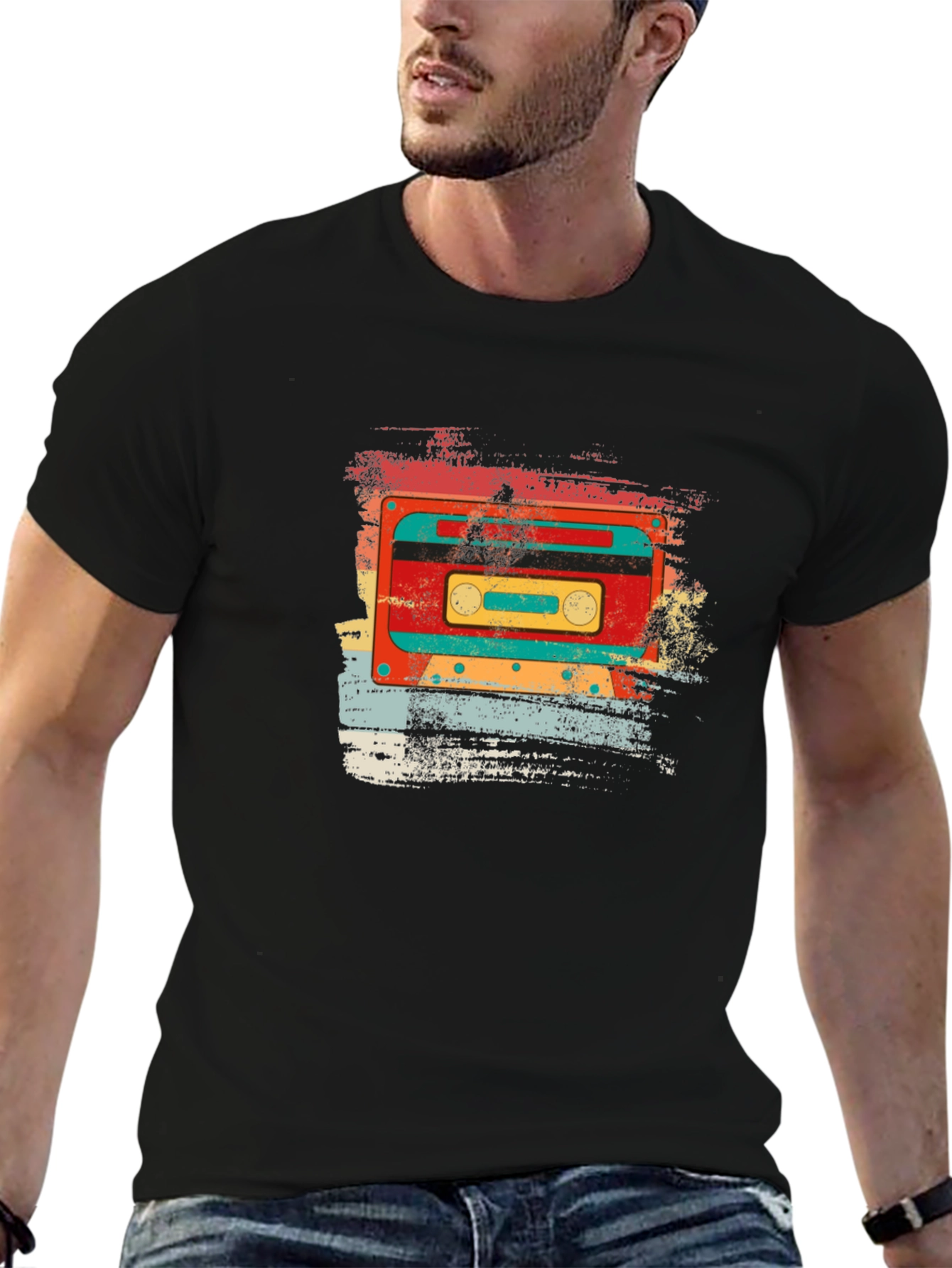 Black Retro Cassette Tape Graphic T-Shirt - Vintage Style Black Tee view 6