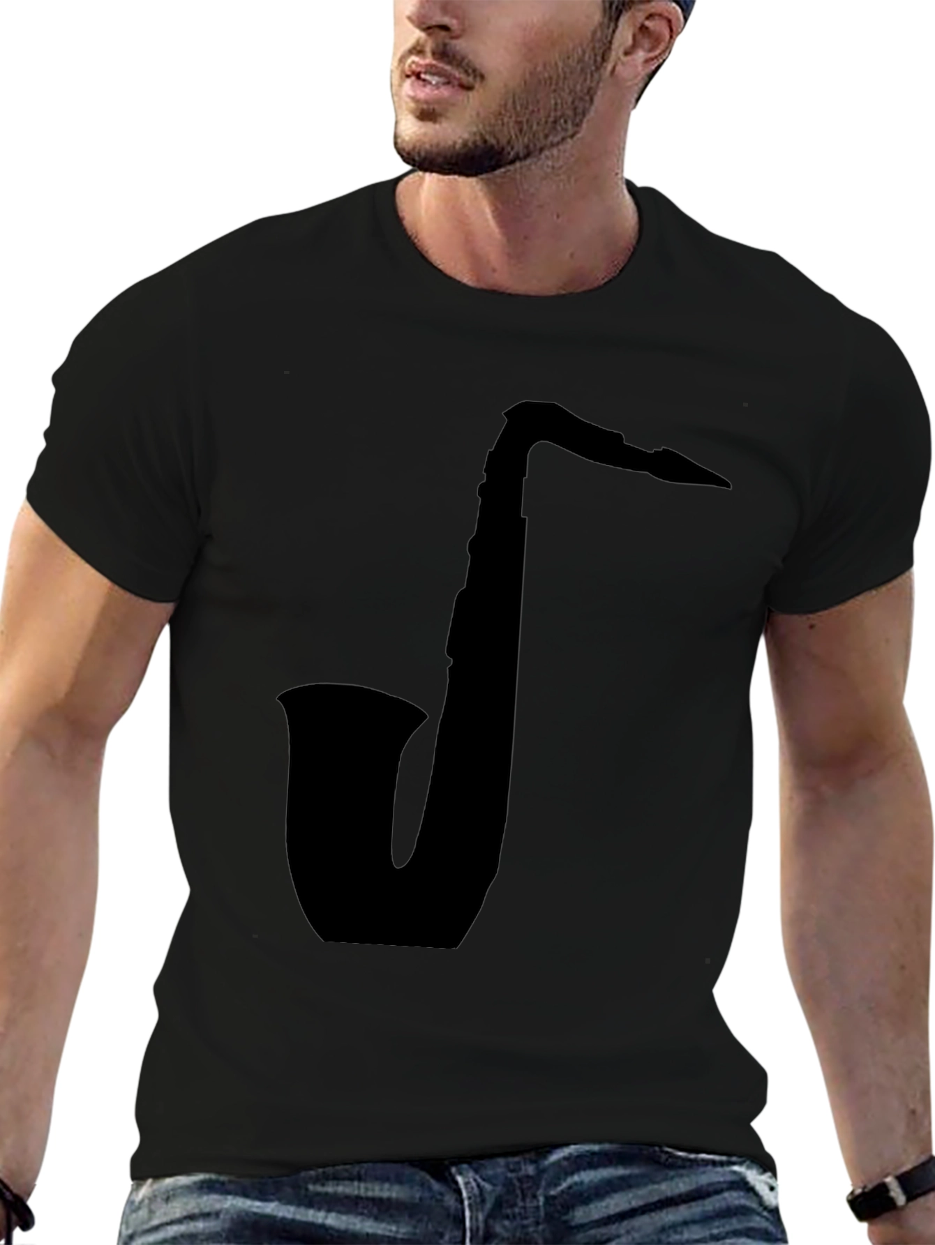 Black Saxophone Silhouette Black T-Shirt view 6
