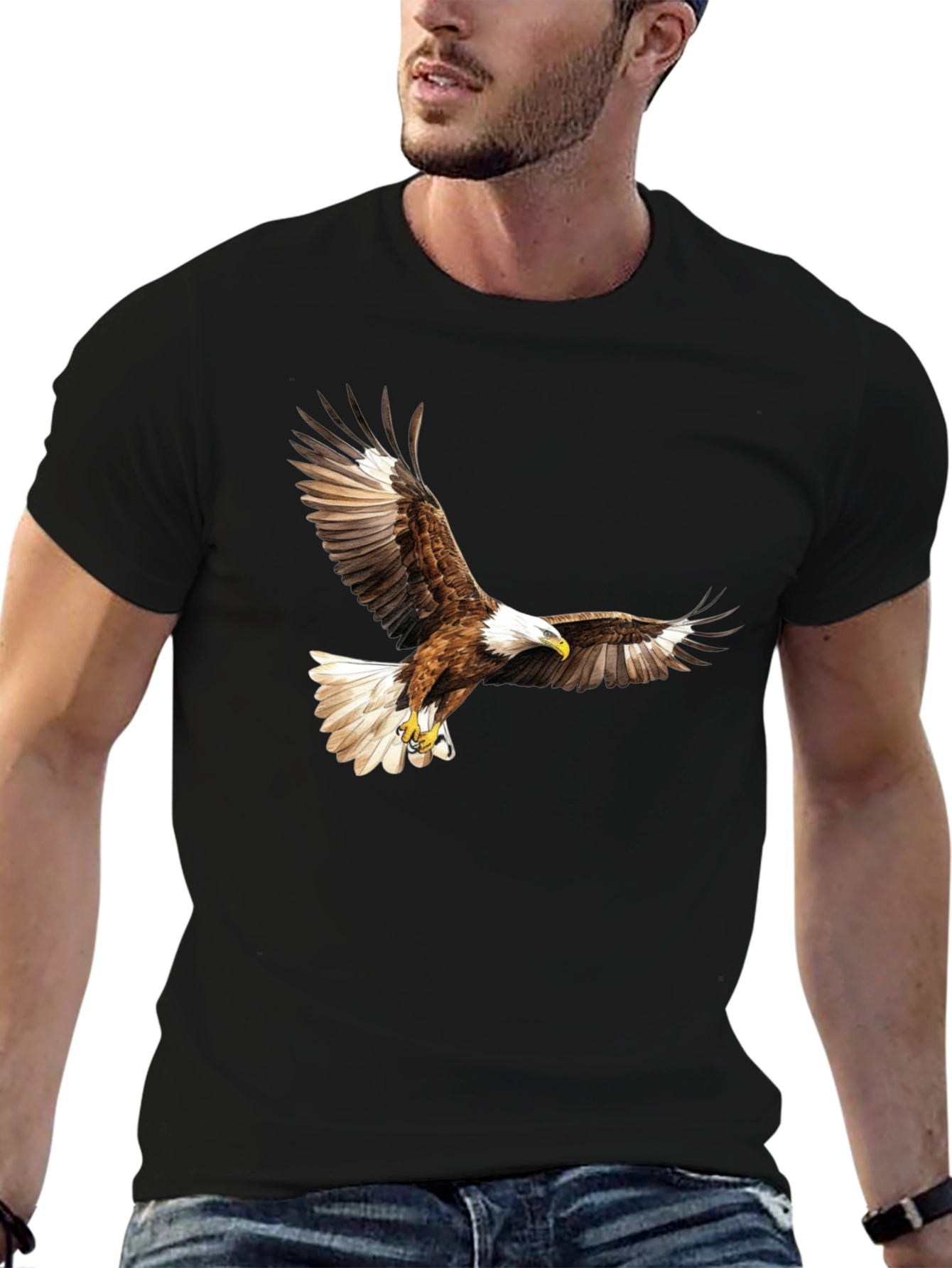 Black Black Eagle Print Graphic Tee view 6