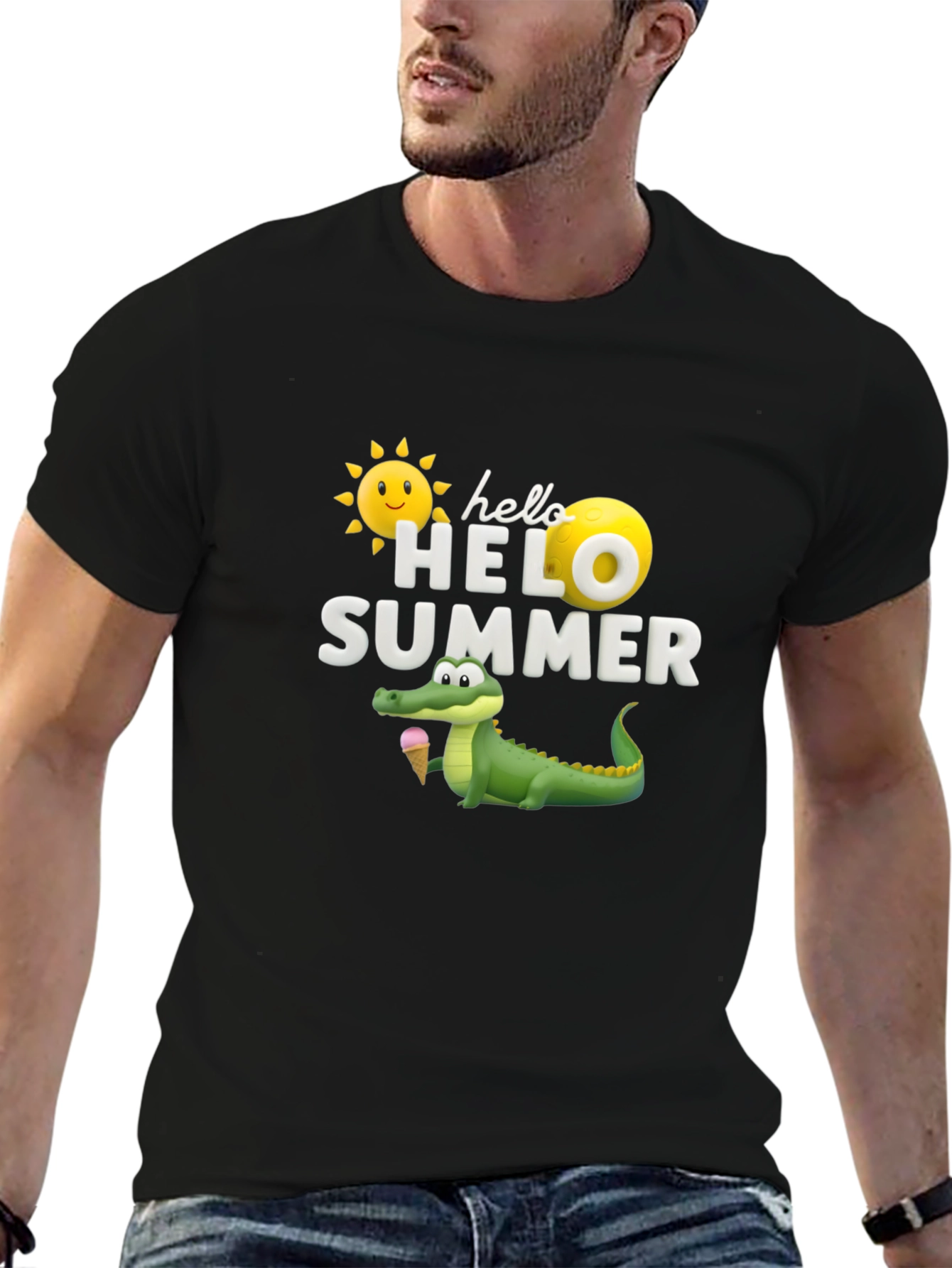 Black Hello Summer Alligator Graphic Tee view 6