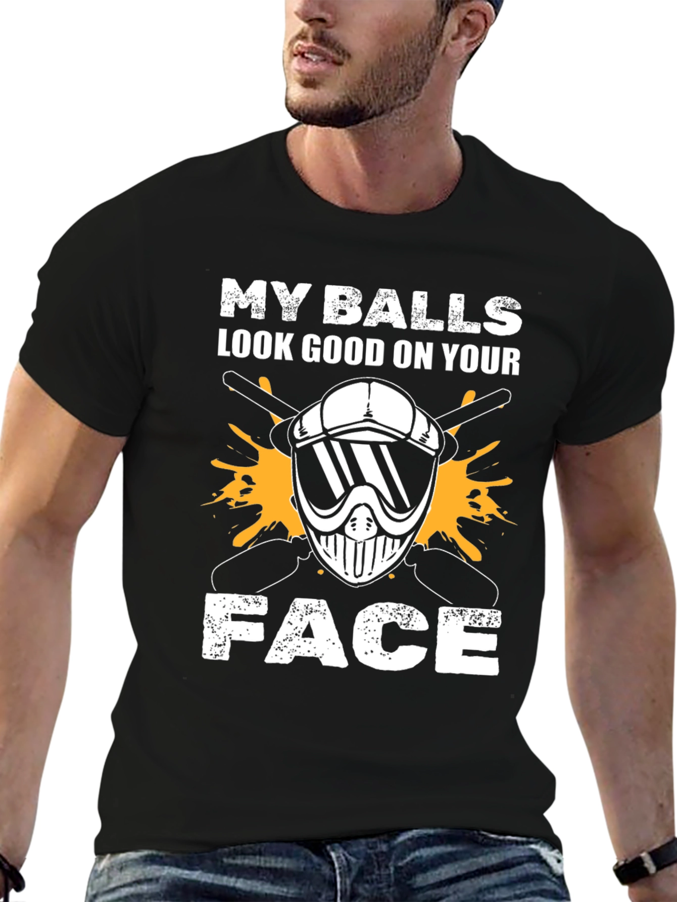 Black Funny Graphic T-Shirt - My Balls Look Good On Your Face view 6