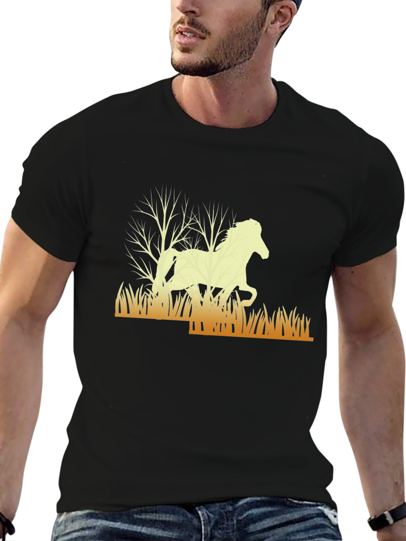 Black Horse Graphic Tee - Stylish Animal Print Shirt view 6