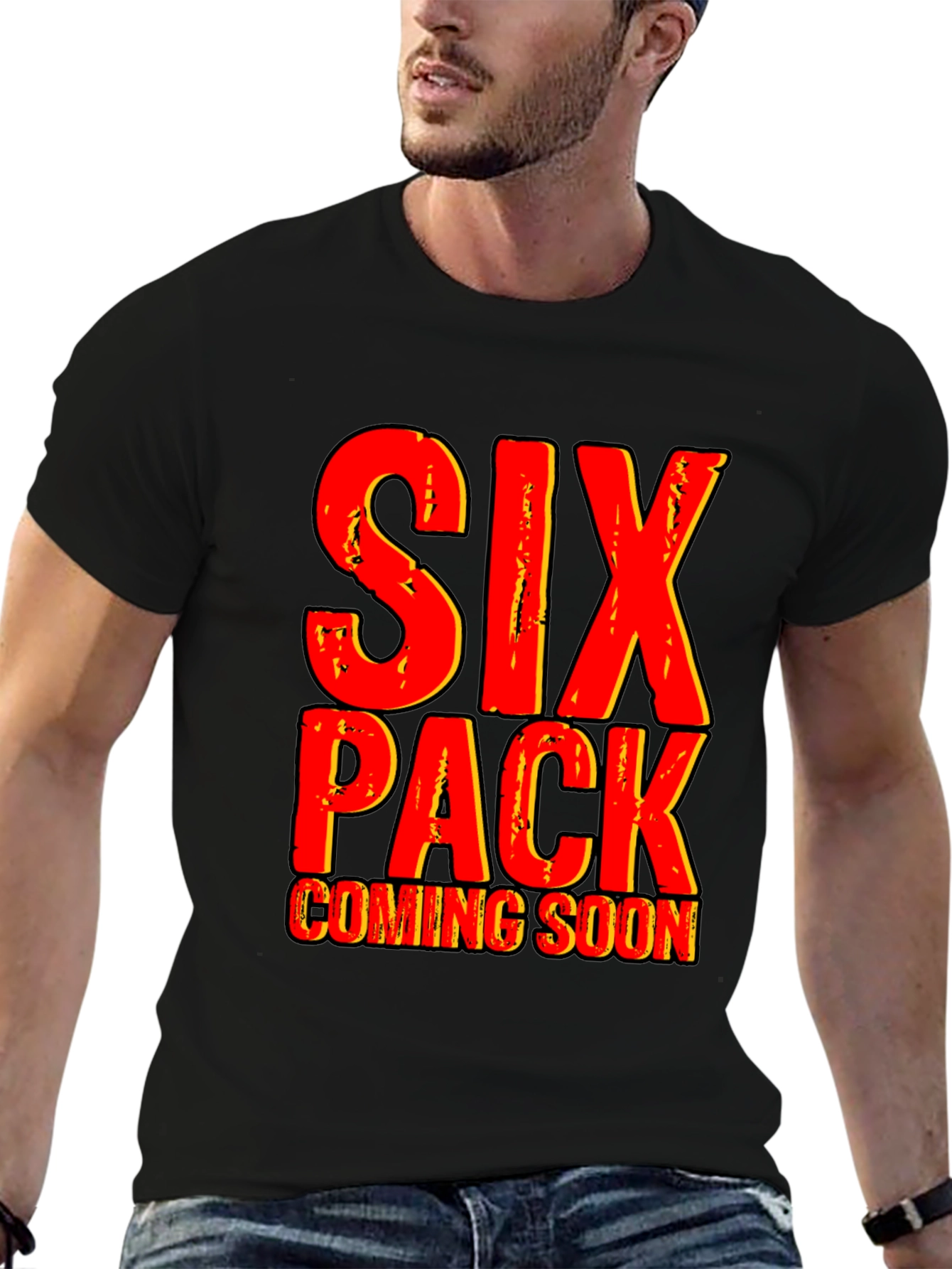 Black Six Pack Coming Soon Funny Graphic Tee view 6