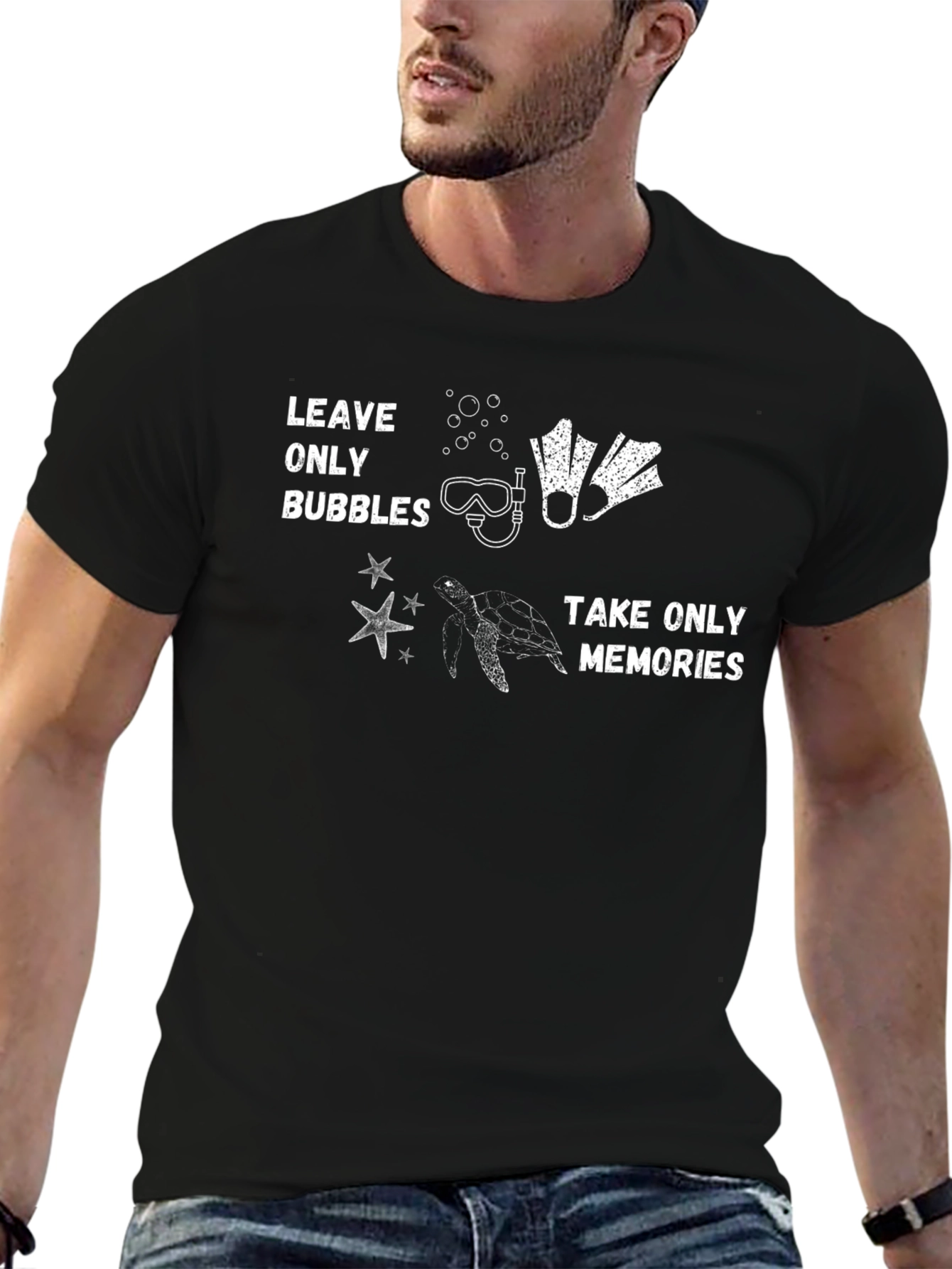 Black Leave Only Bubbles Scuba Diving T-Shirt view 6