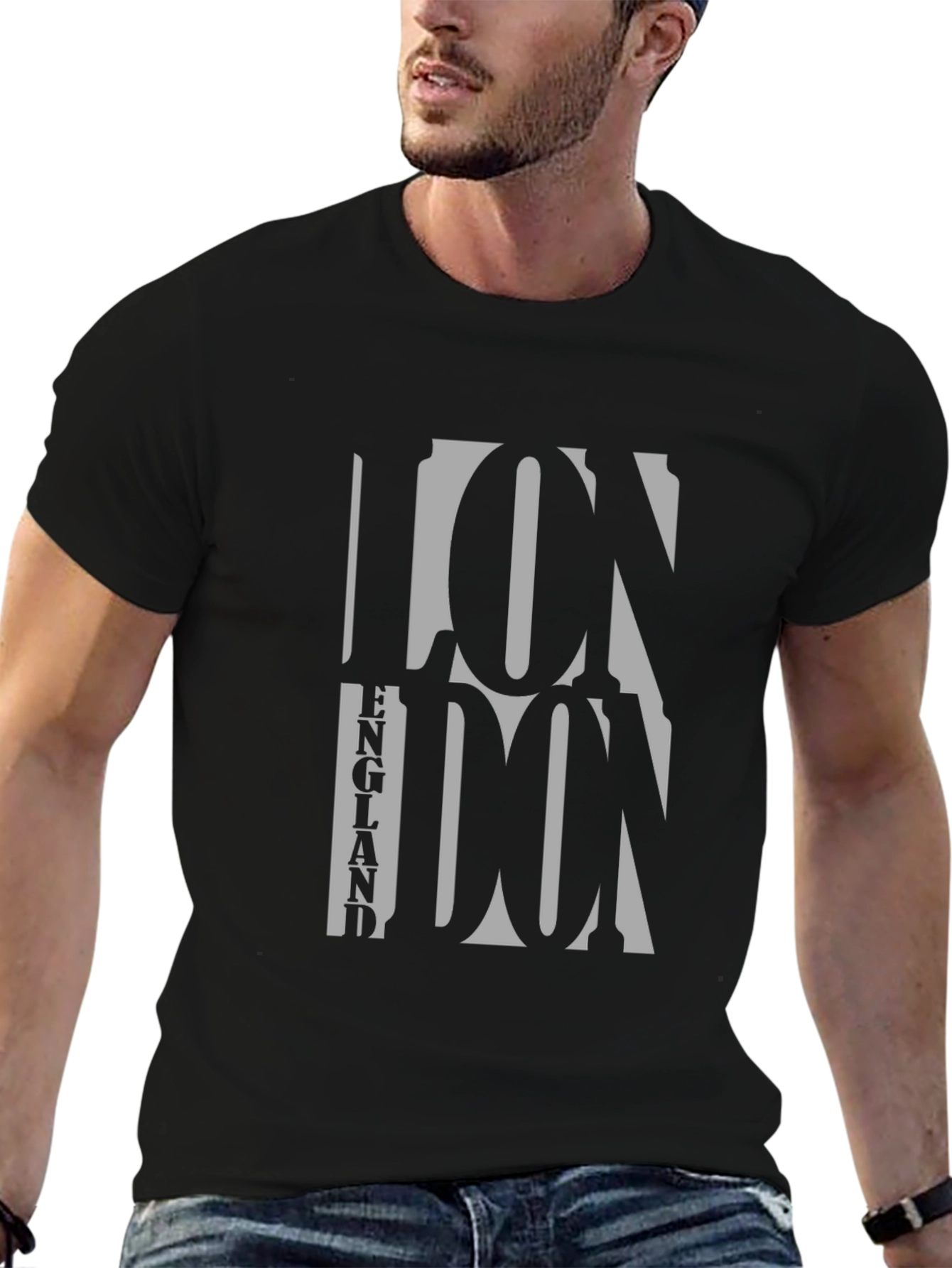 Black London England Graphic Print Men's T-Shirt view 6