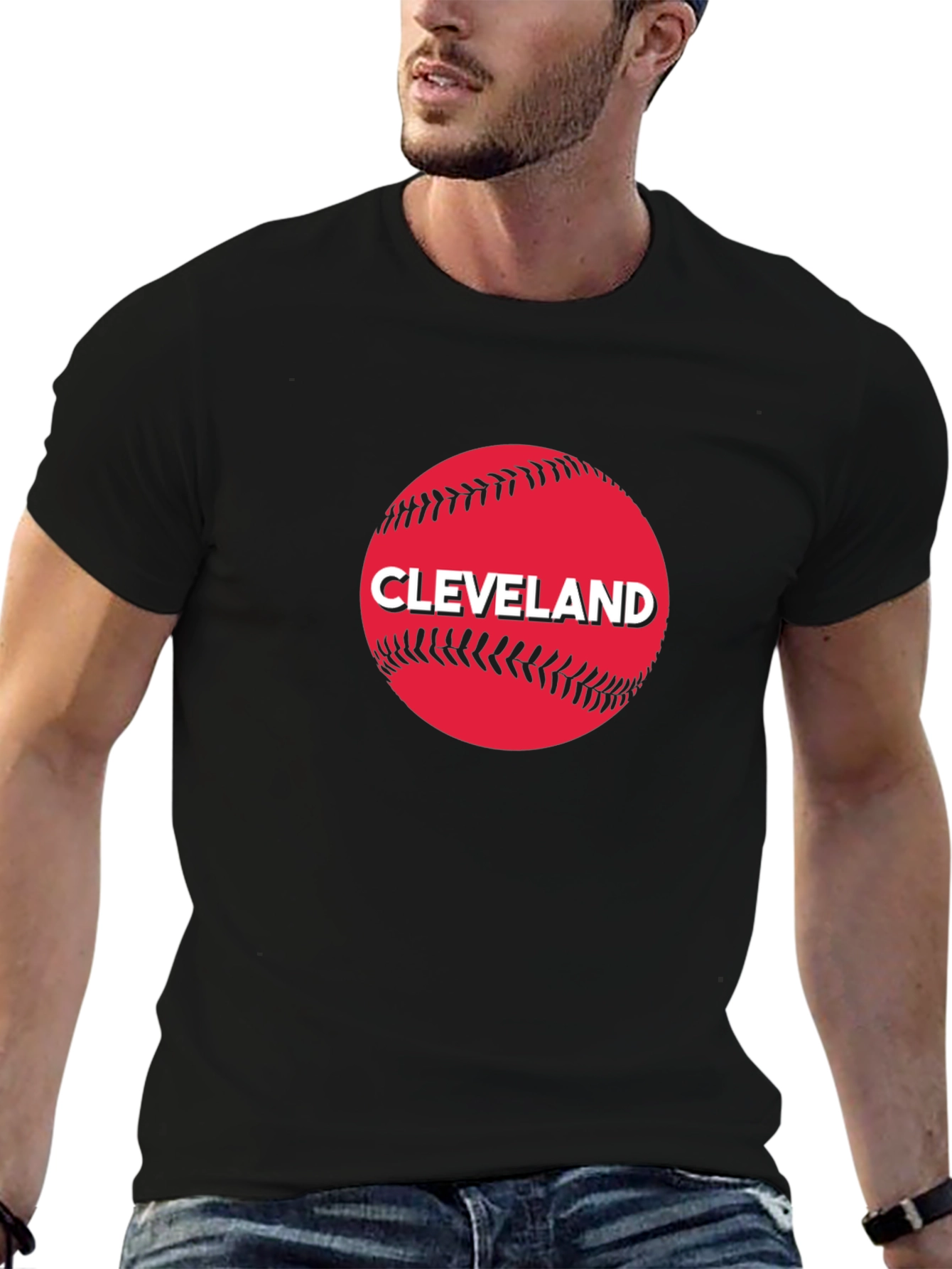 Black Cleveland Baseball Fan T-Shirt - Classic Design view 6