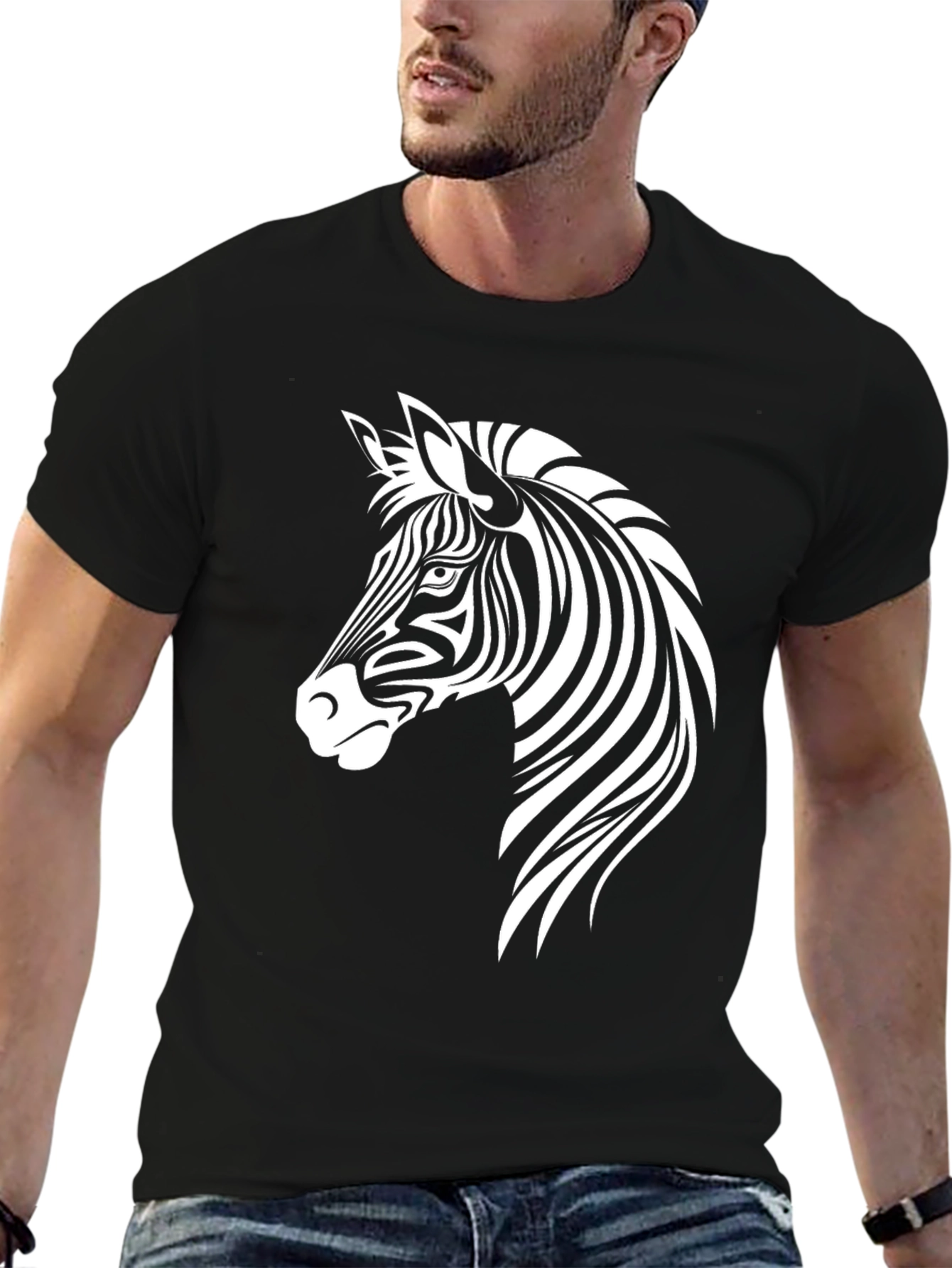 Black Zebra Graphic Black T-Shirt for Men view 6