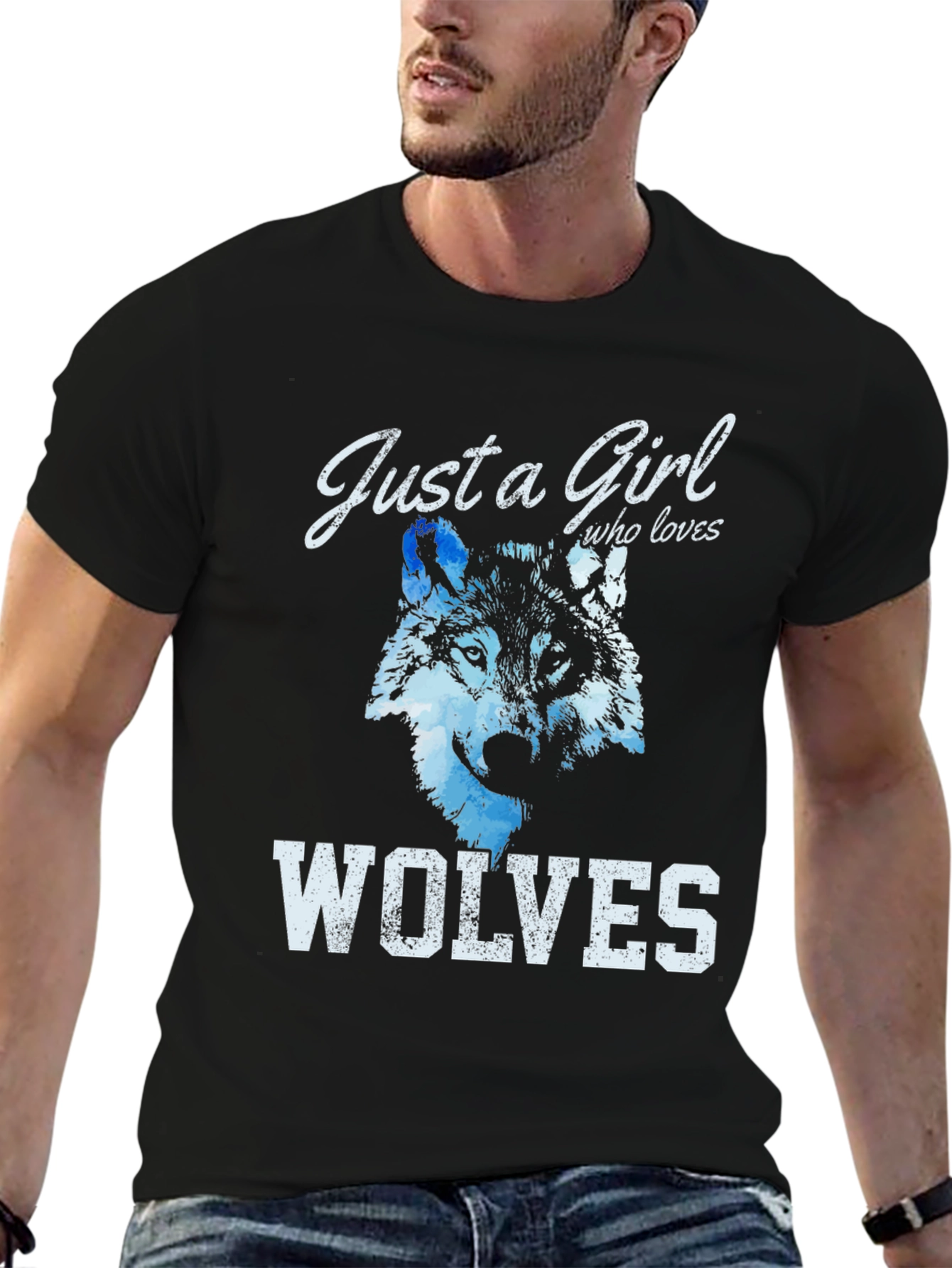 Black Just A Girl Who Loves Wolves T-Shirt view 6
