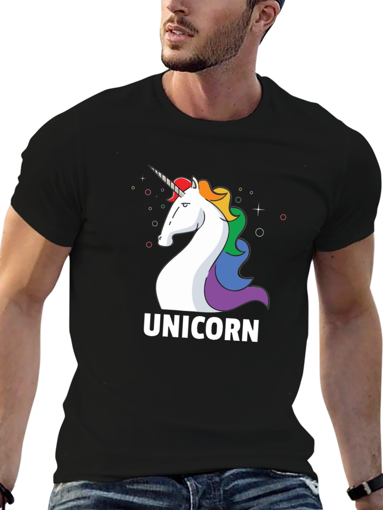 Black Unicorn Graphic Tee - Black Cotton Casual T-Shirt view 6