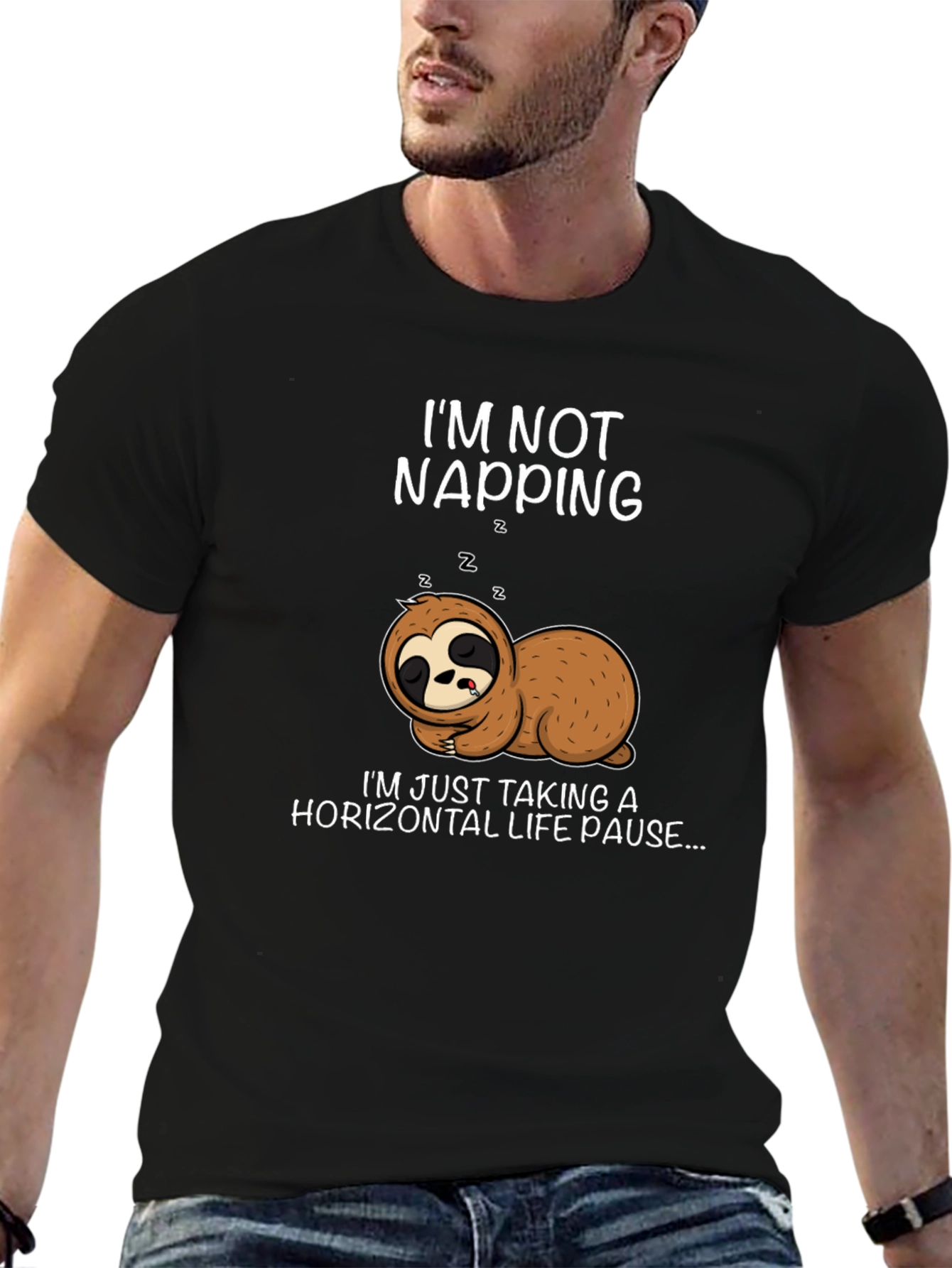 Black Sloth Napping Graphic Tee - Horizontal Life Pause view 6