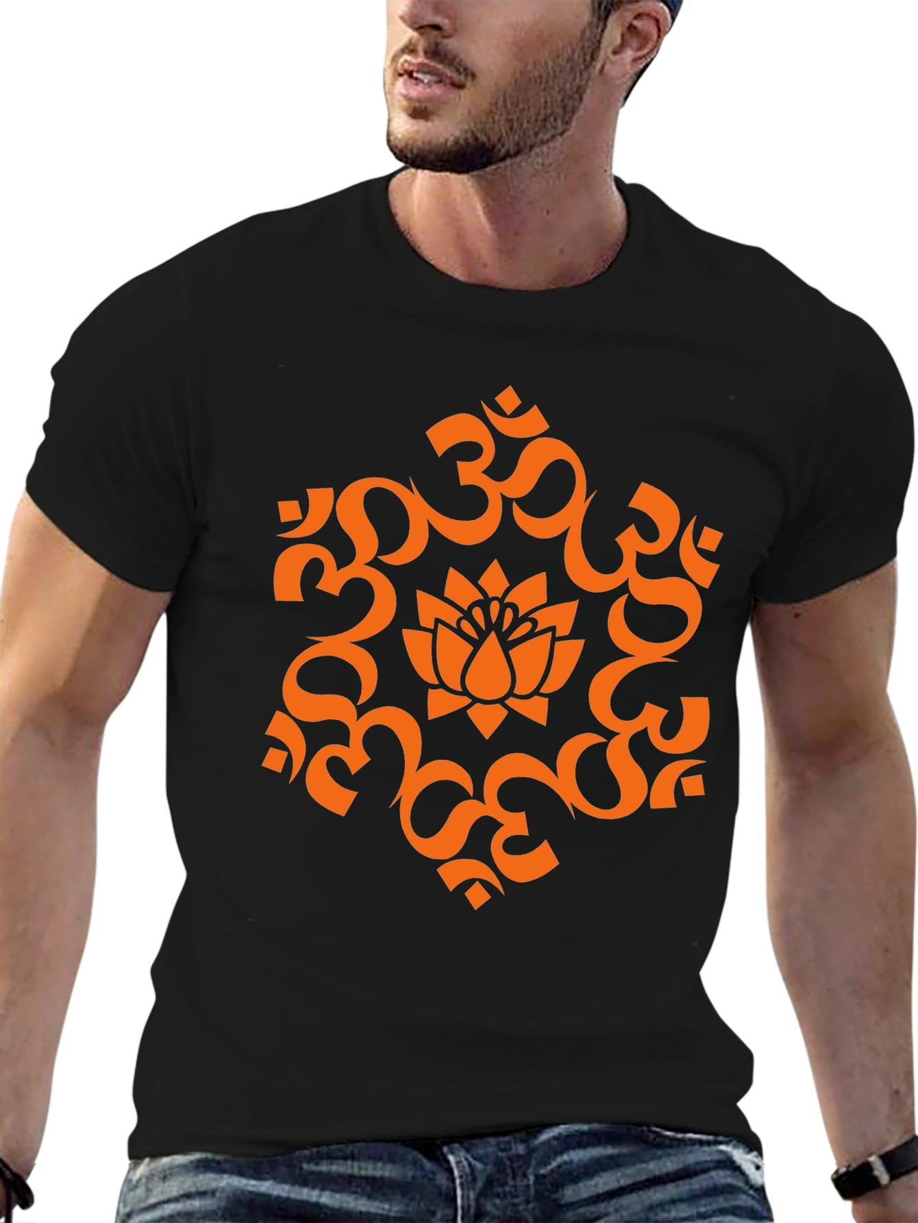 Black Om Lotus Graphic Tee - Spiritual Black T-Shirt view 6