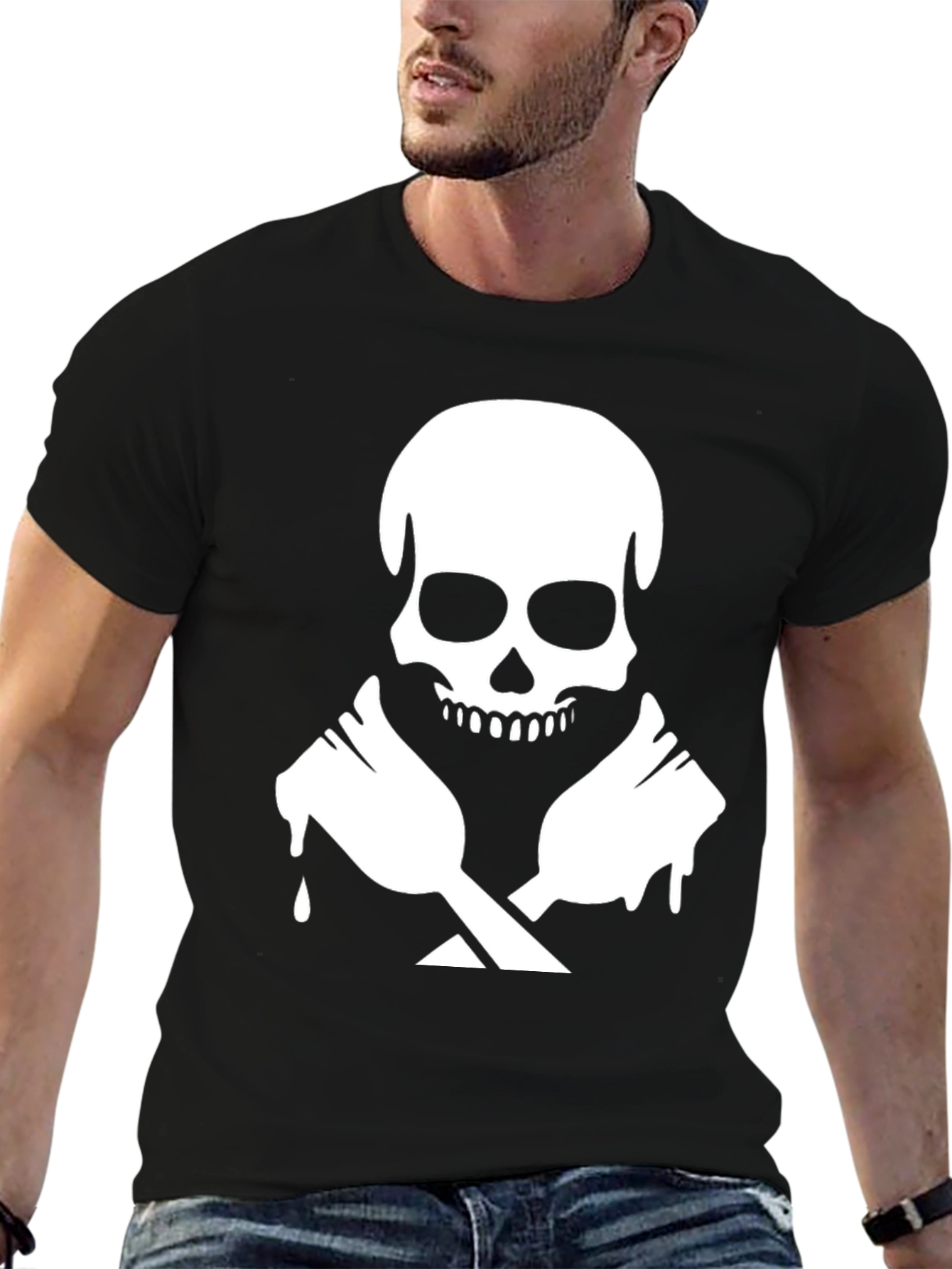 Black Skull & Crossed Spoons Graphic T-Shirt view 6