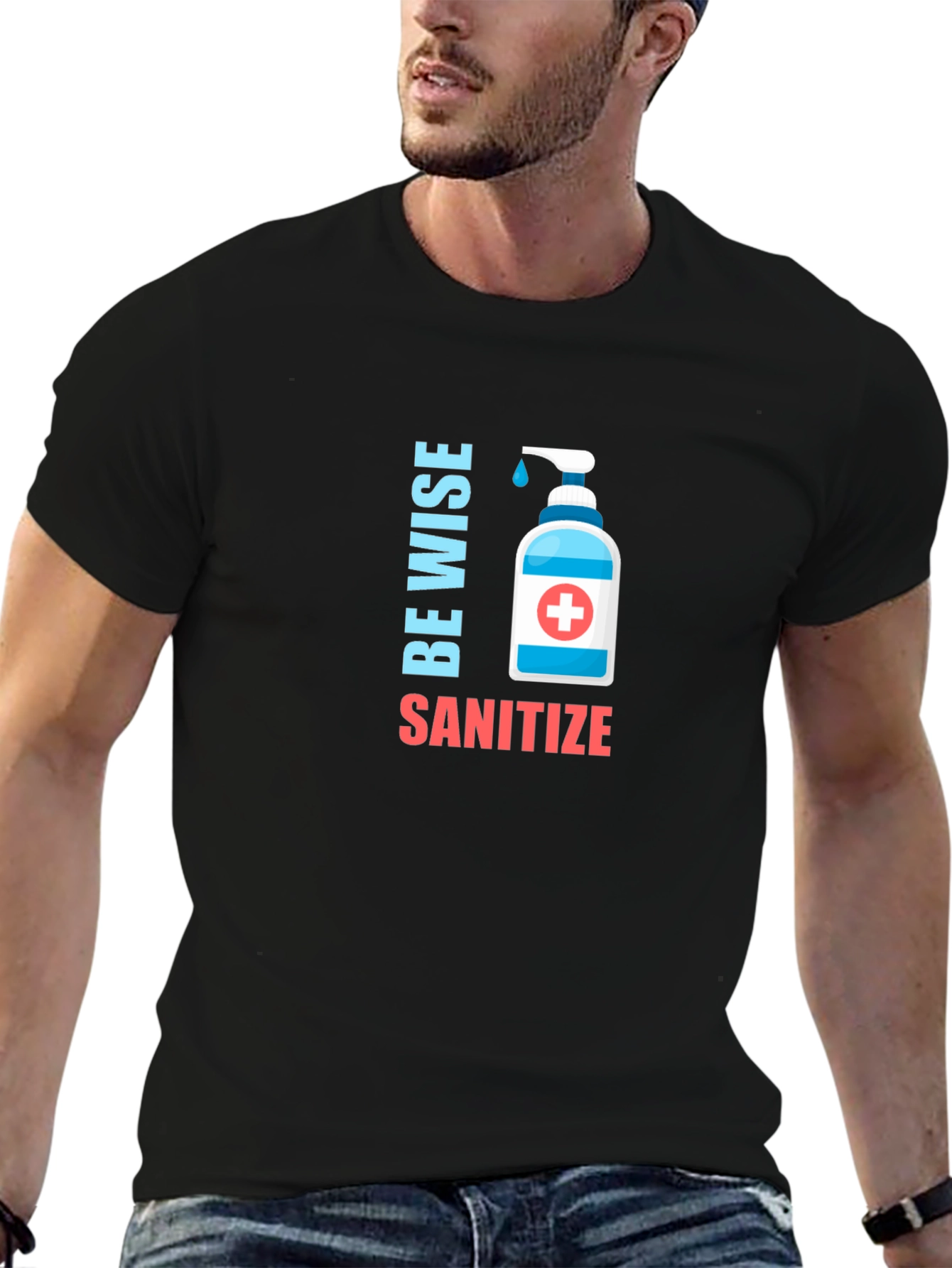 Black Be Wise Sanitize Graphic T-Shirt view 6