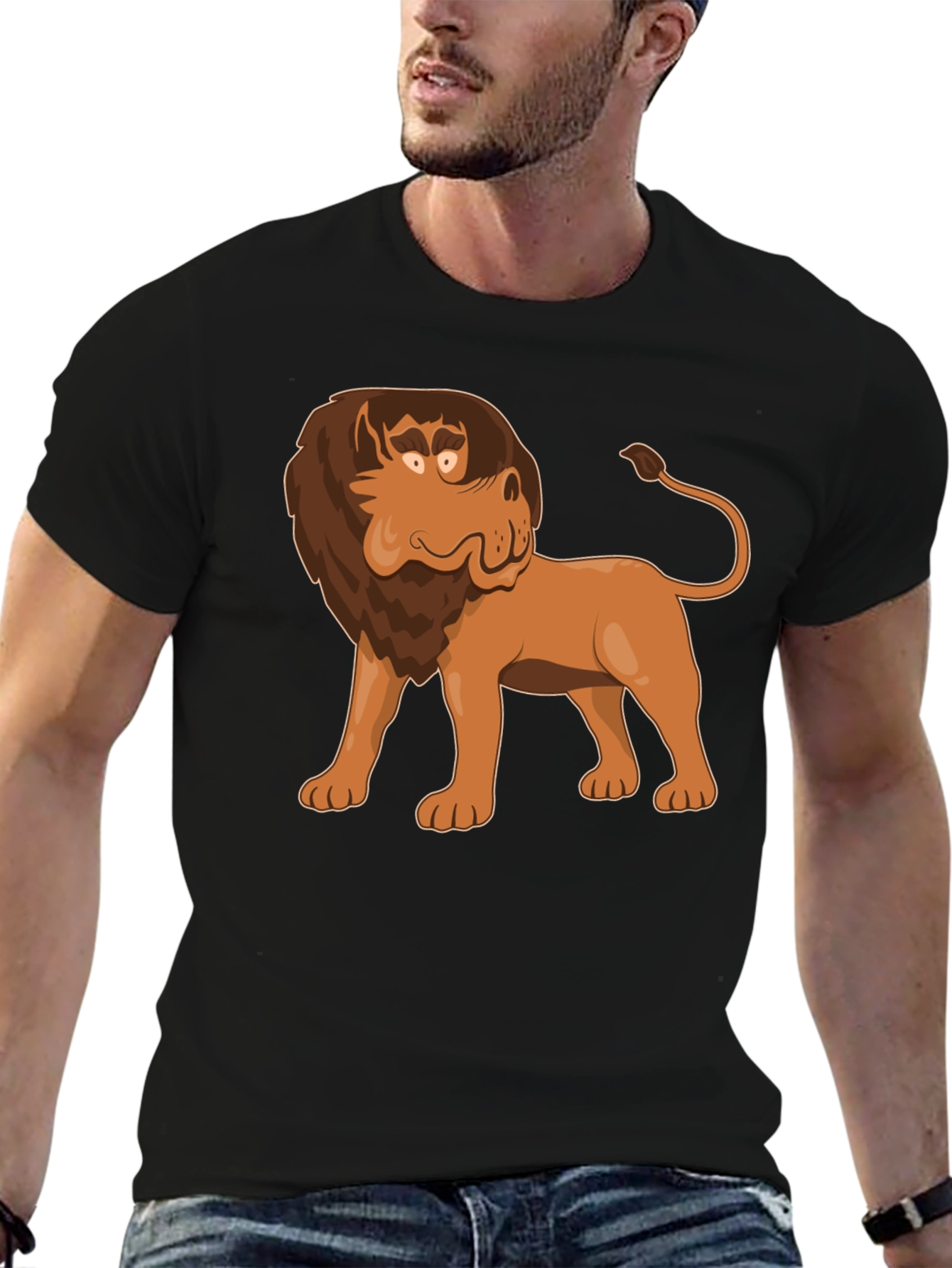 Black Cartoon Lion Graphic Tee - Black view 6