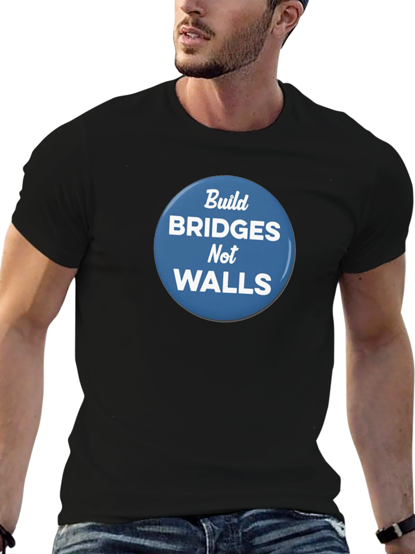 Black Build Bridges Not Walls Graphic Tee view 6