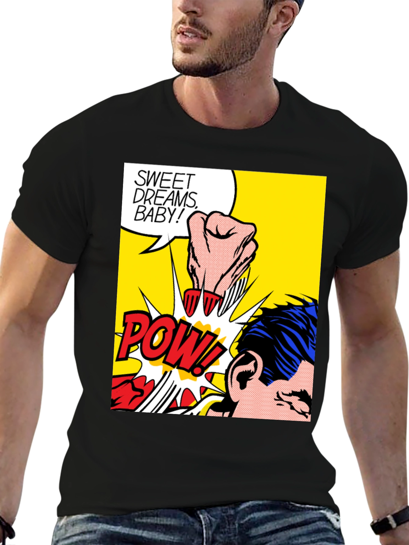 Black Pop Art Pow! Graphic T-Shirt view 6