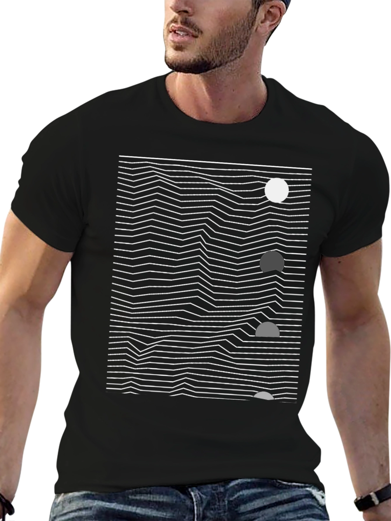 Black Abstract Geometric Graphic Tee - Modern Art Shirt view 6