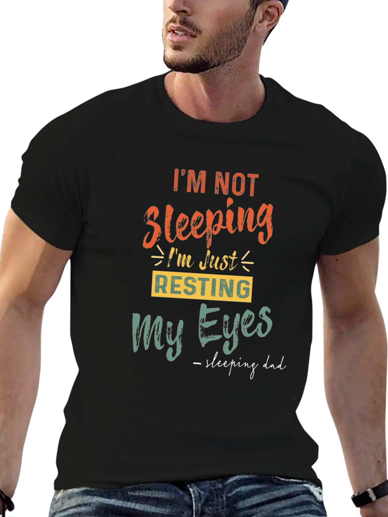 Black Funny 'Sleeping Dad' Graphic Print Men's Tee view 6