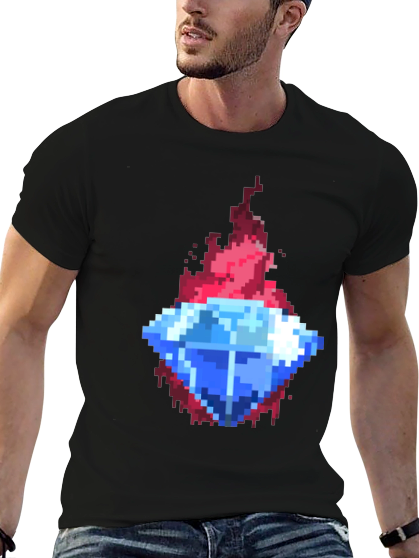Black Pixel Art Diamond Tee - Retro Gaming Style view 6