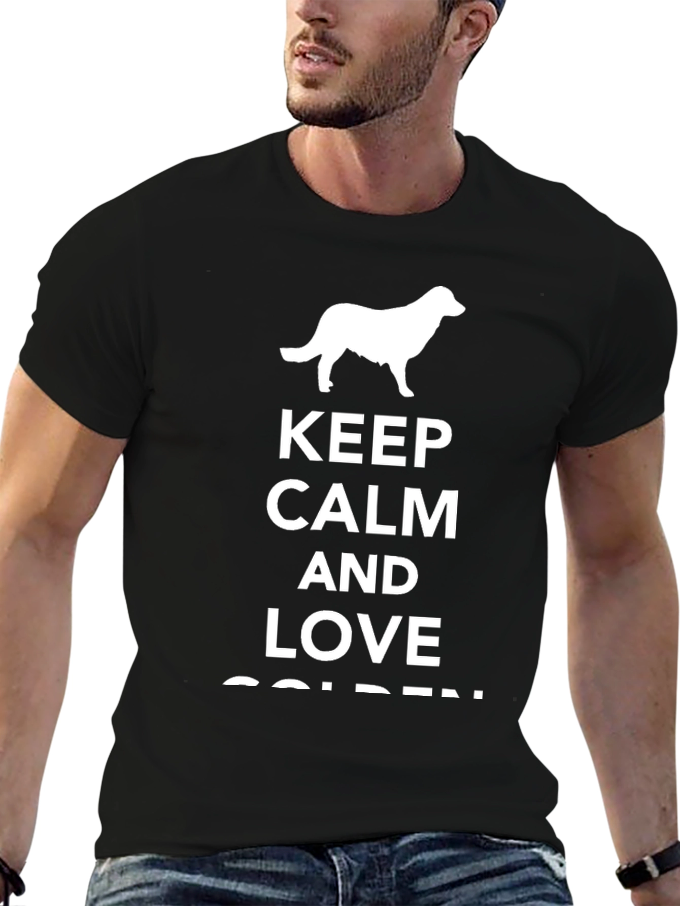 Black Keep Calm and Love Golden Retriever T-Shirt view 6