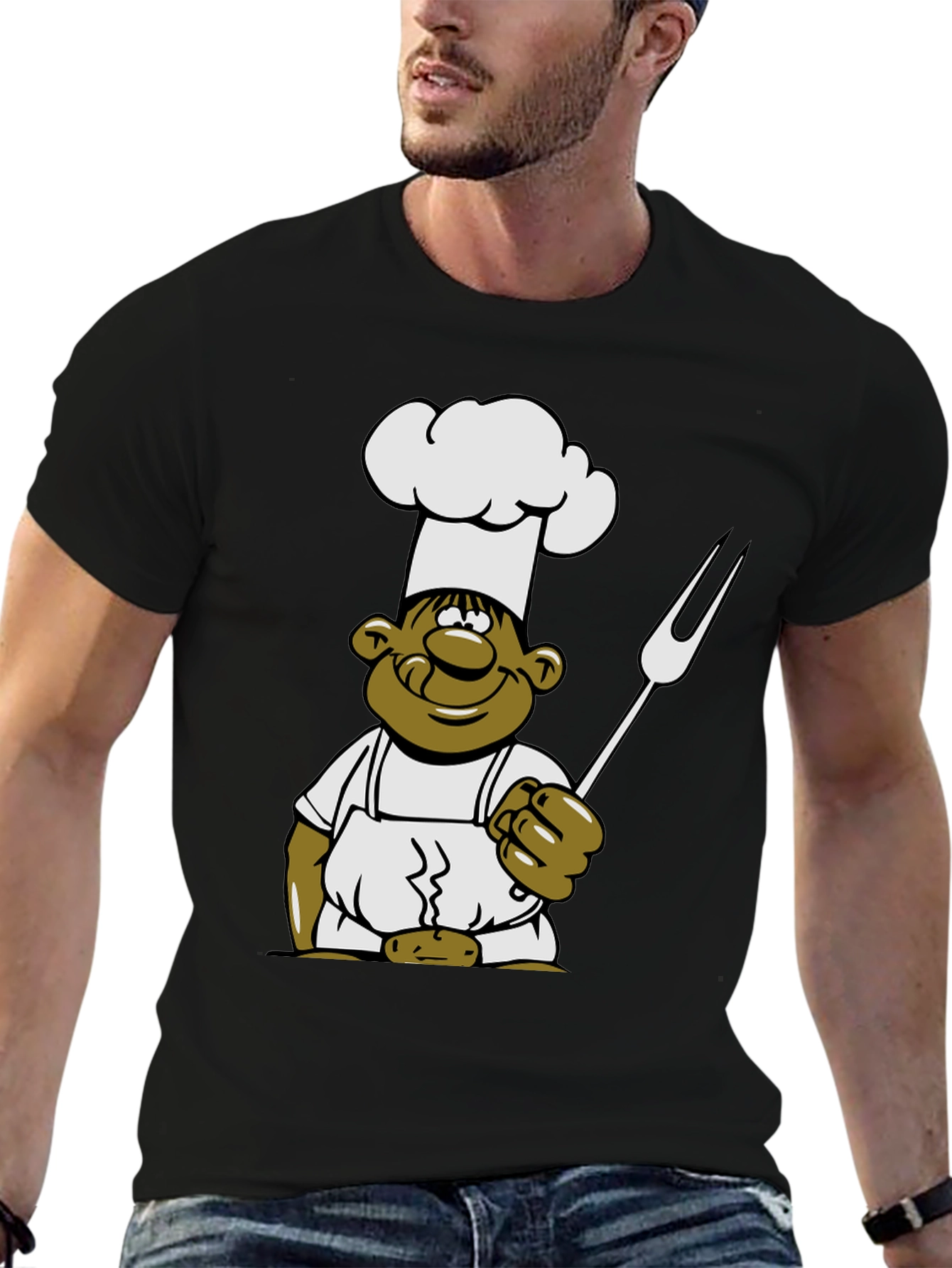 Black Chef Cartoon Graphic T-Shirt - Black view 6