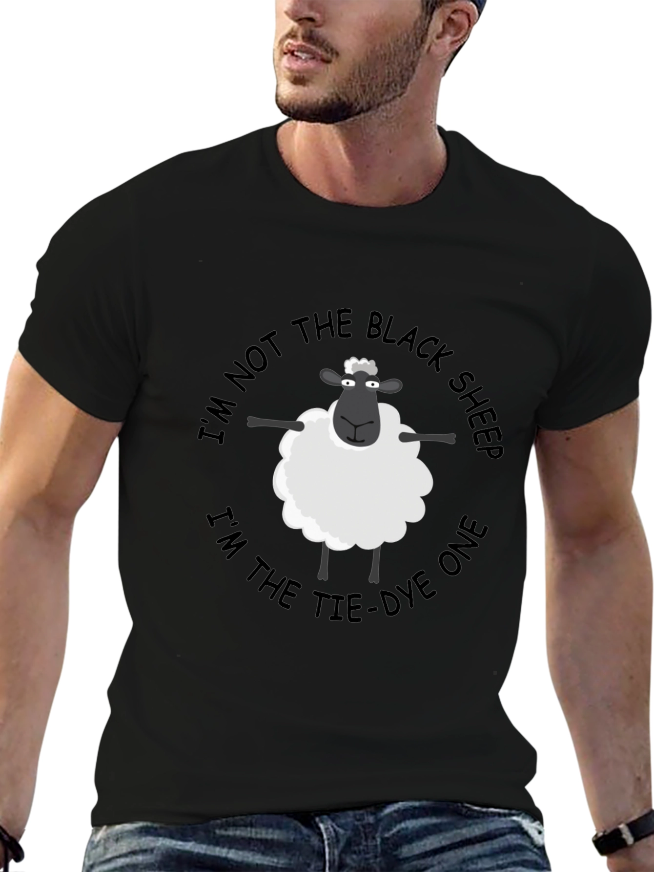 Black Funny Tie-Dye Sheep T-Shirt - Not the Black Sheep view 6