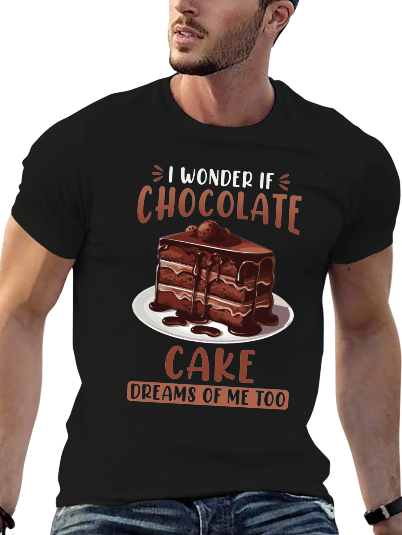 Black Chocolate Cake Dreams T-Shirt - Foodie Humor Tee view 6