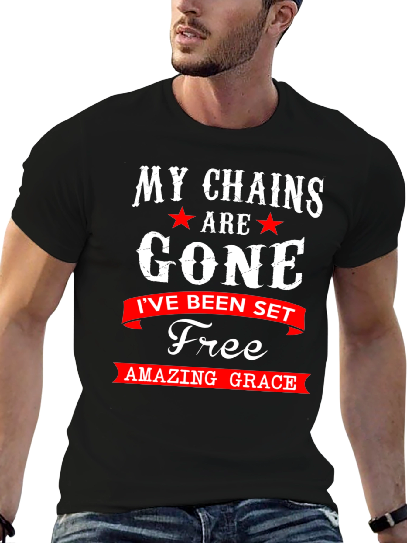 Black My Chains are Gone T-Shirt - Amazing Grace view 6