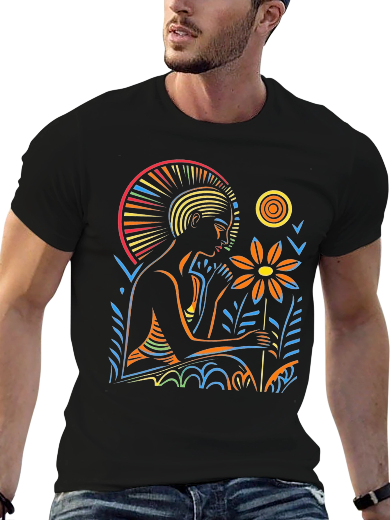 Black Artistic Graphic T-Shirt - Relaxing Figure view 6