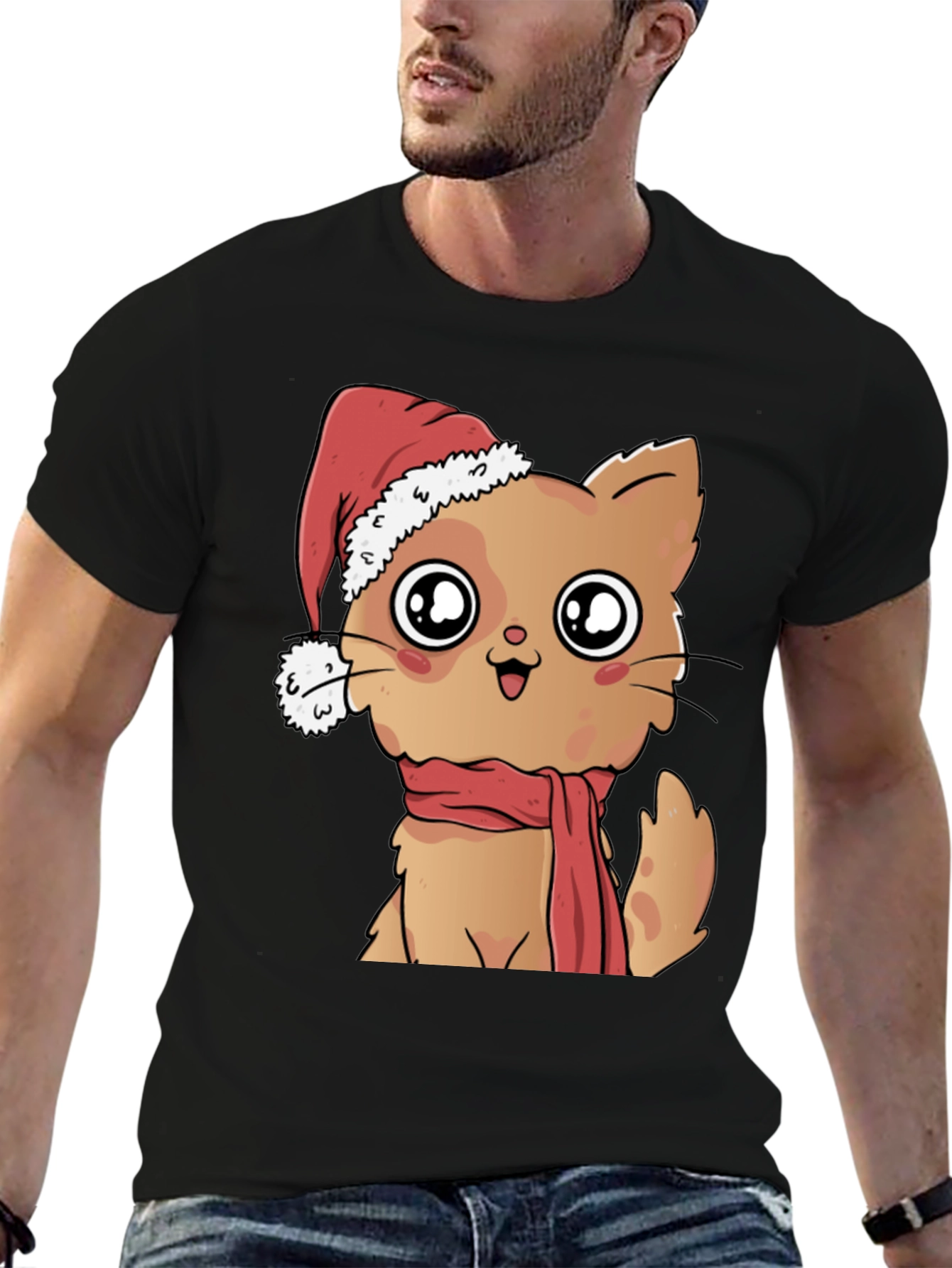 Black Cute Cat Christmas T-Shirt view 6