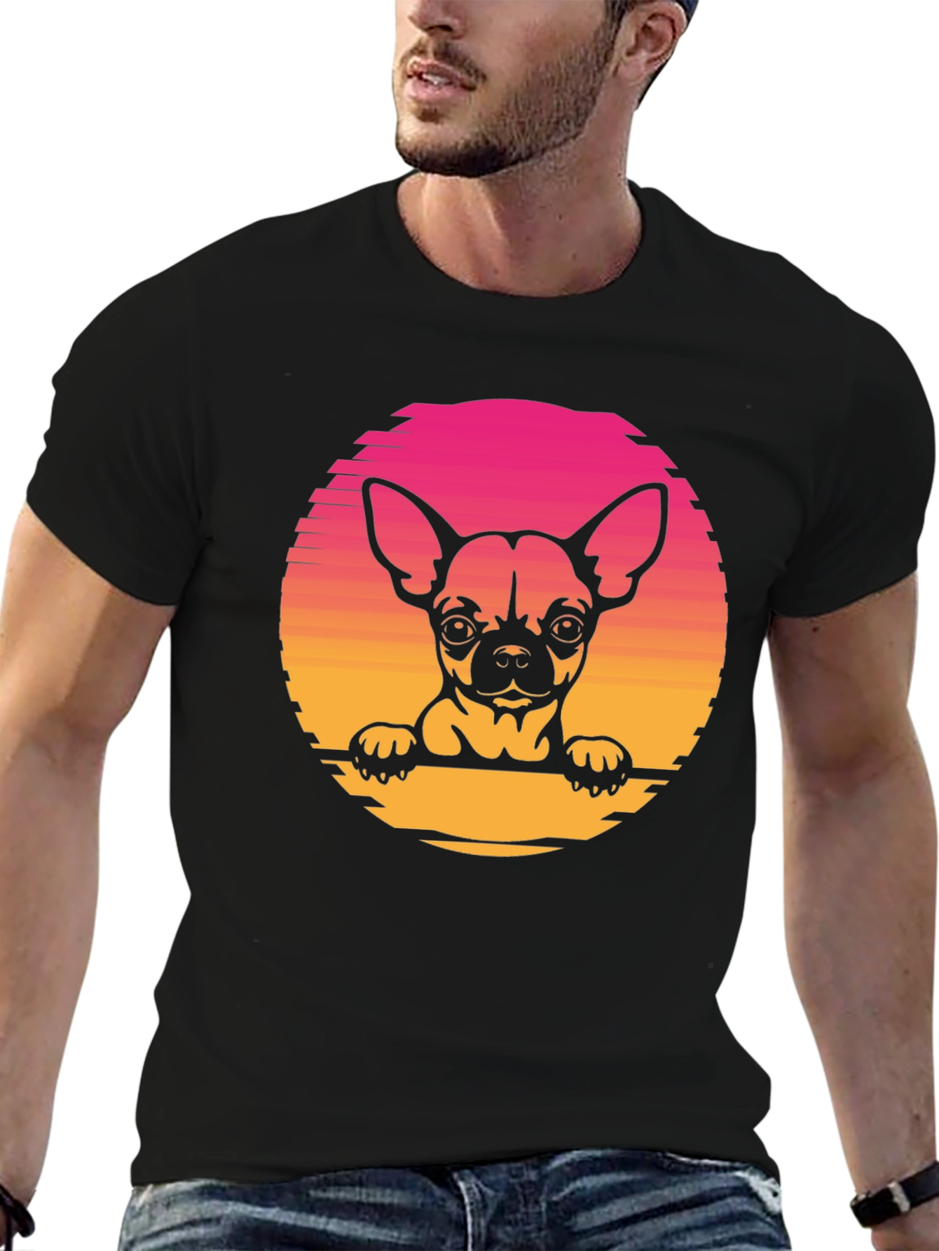 Black Chihuahua Sunset Graphic Tee - Unisex Black T-Shirt view 6